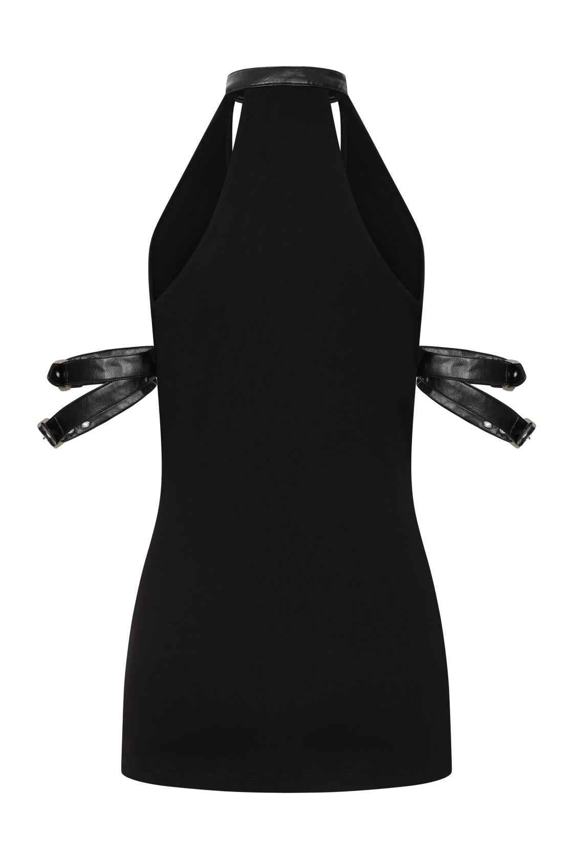 Necessary Evil Aphrodite Plunge Cowl Neck Top - Faux Leather Gothic Going Out Top