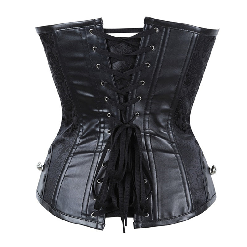 Black Pu Leather Overbust Corset and Bustiers Tops Gothic Corsets Body Shaper Lingerie Women Steampunk Retro Waist Cincher - DevilGothic DevilGothic