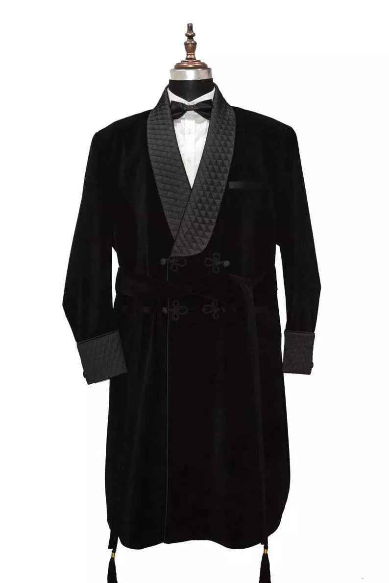 Burgundy Velvet Long Smoking Jackets Black Shawl Lapel Formal Tuxedos Loose Vintage Retro Party Prom Suit Blazer
