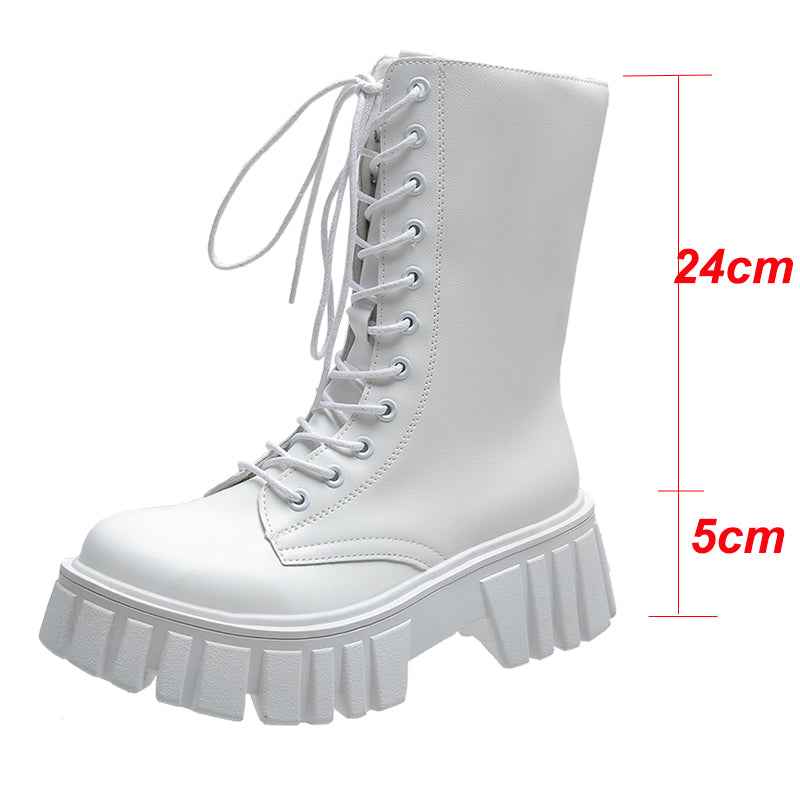 Women's Leather Boots Platform Gothic Shoes Short Punk Motorcycle Combat Boots