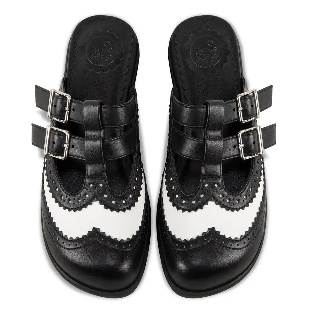 Chocolaticas® Havana Clogs – Gothic Black & White Brogue Vegan Slip-Ons - DevilGothic DevilGothic