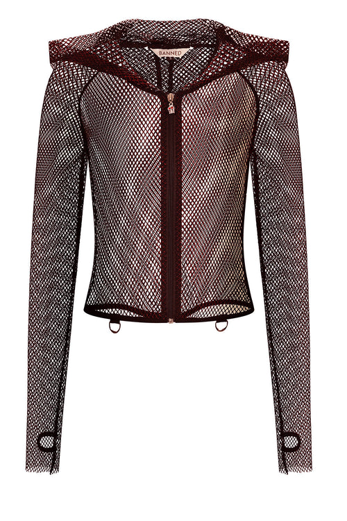 Banned Apparel Liora Red Metallic Fishnet Hoodie - DevilGothic DevilGothic