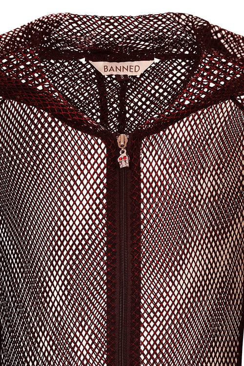 Banned Apparel Liora Red Metallic Fishnet Hoodie - DevilGothic DevilGothic