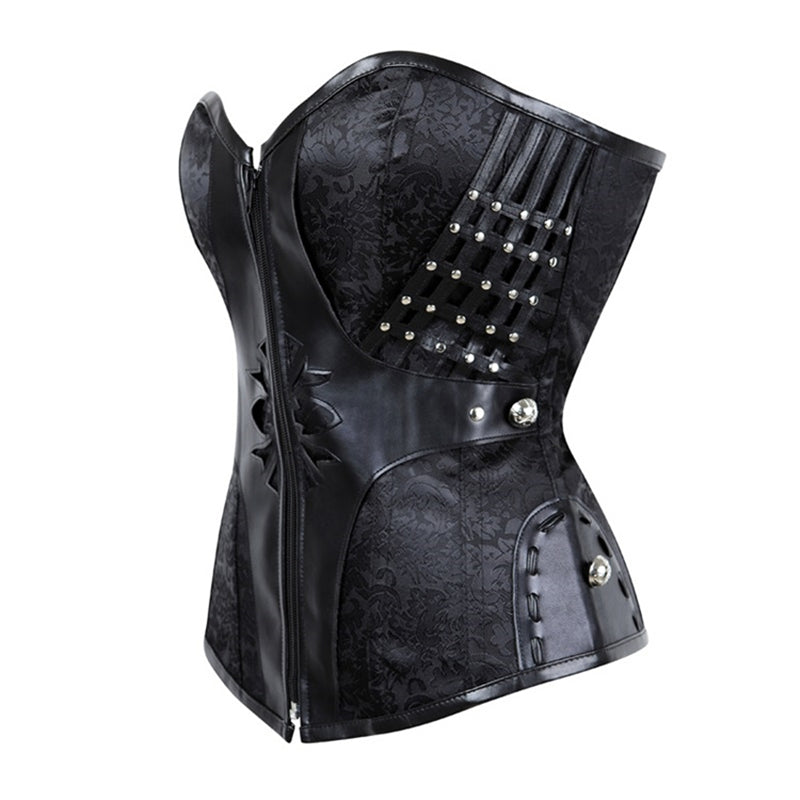 Black Pu Leather Overbust Corset and Bustiers Tops Gothic Corsets Body Shaper Lingerie Women Steampunk Retro Waist Cincher - DevilGothic DevilGothic