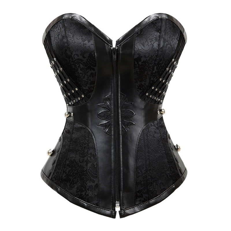 Black Pu Leather Overbust Corset and Bustiers Tops Gothic Corsets Body Shaper Lingerie Women Steampunk Retro Waist Cincher - DevilGothic DevilGothic
