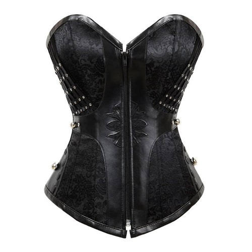 Black Pu Leather Overbust Corset and Bustiers Tops Gothic Corsets Body Shaper Lingerie Women Steampunk Retro Waist Cincher - DevilGothic DevilGothic