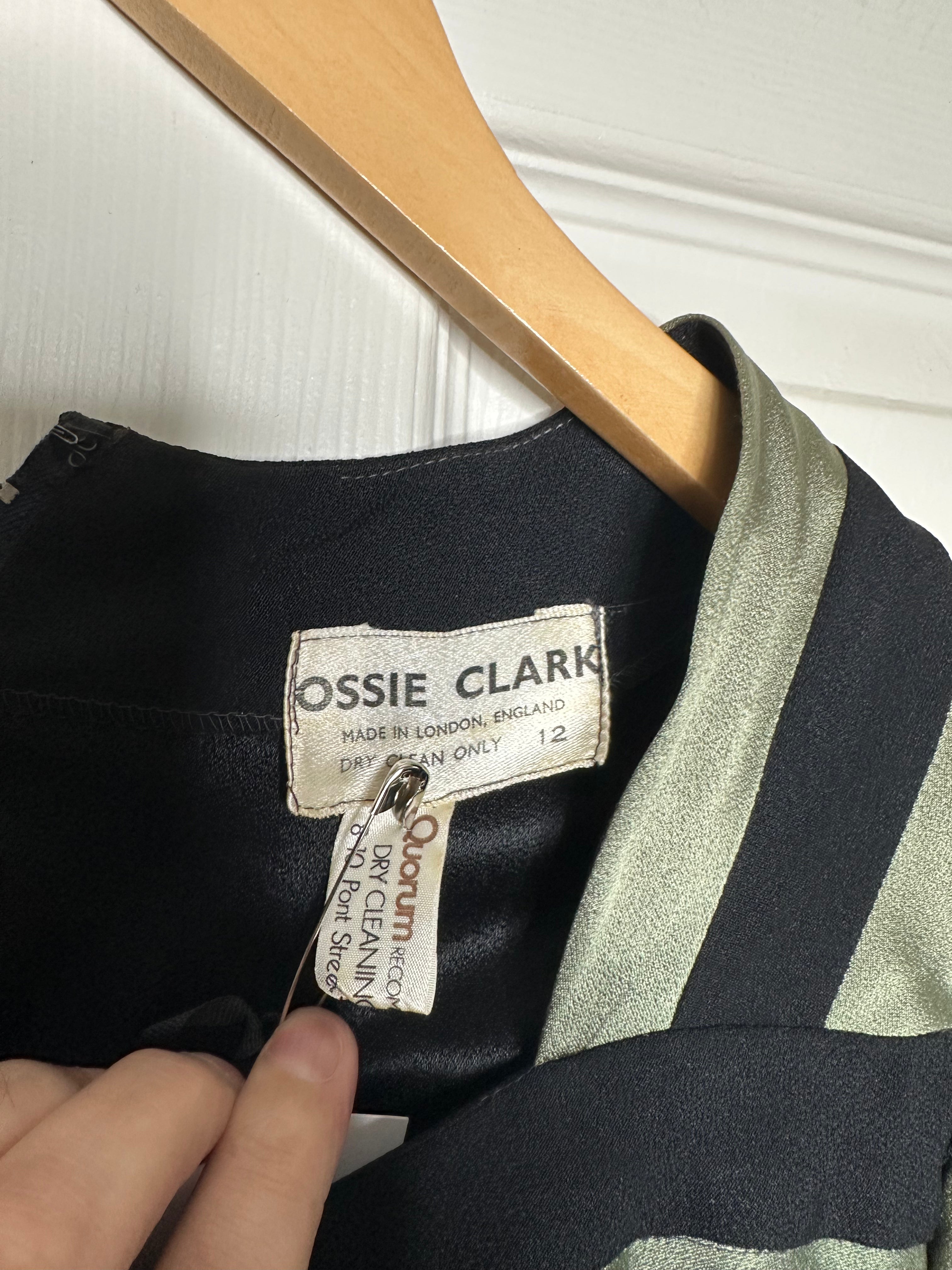 1970's Original Vintage Very Rare Ossie Clark / Quorum Black & Metallic Green Dress UK 8 - 10