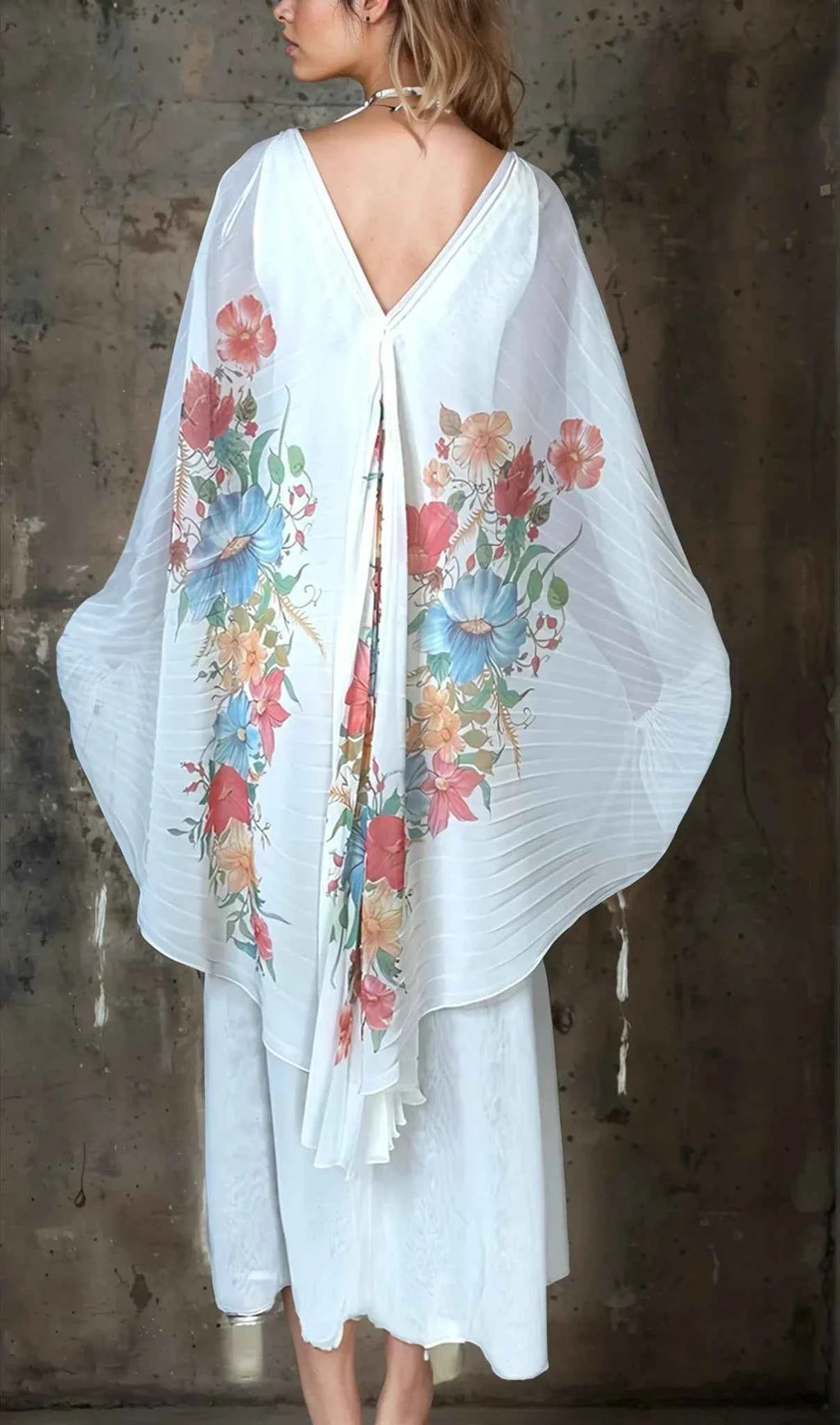1970's Sensational Vintage Cream Floral Pleated Wedding Dress UK 8 - 14