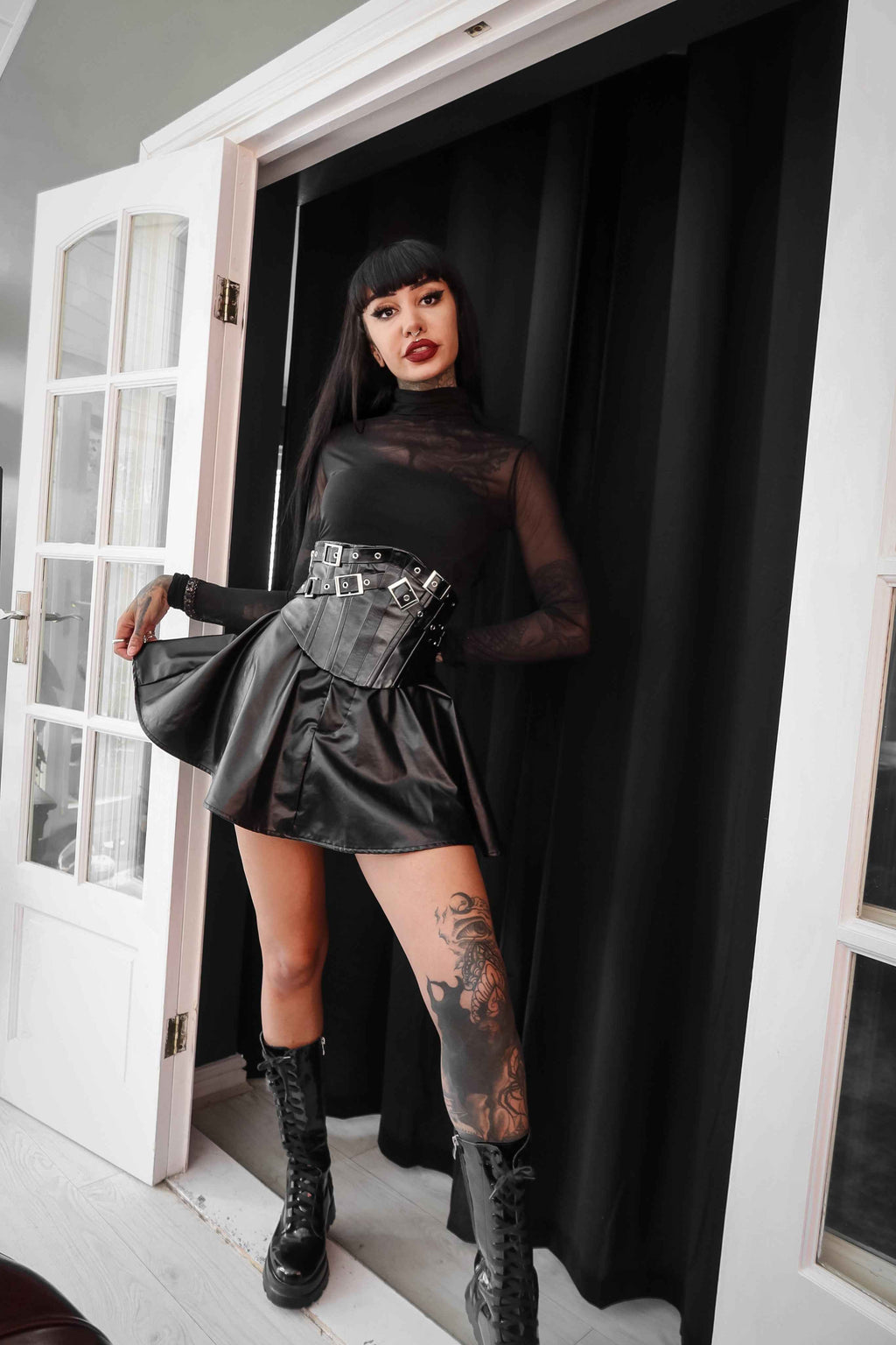 Dark in Lia Punk Love Patent Leather Waist Corset with Metal Accents