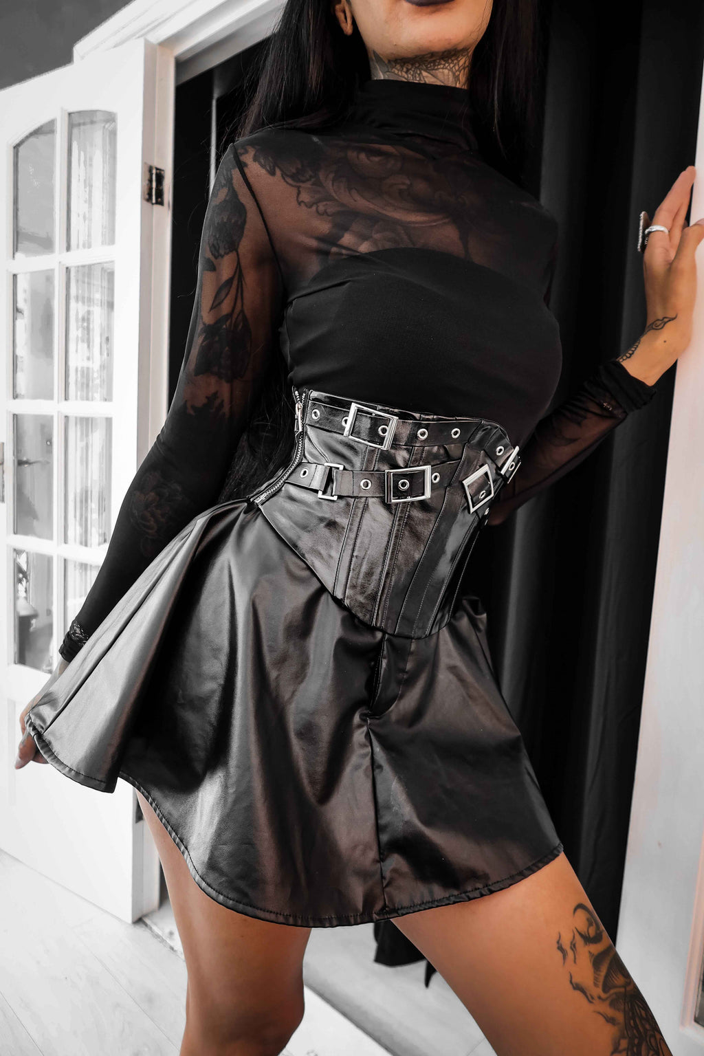 Dark in Lia Punk Love Patent Leather Waist Corset with Metal Accents