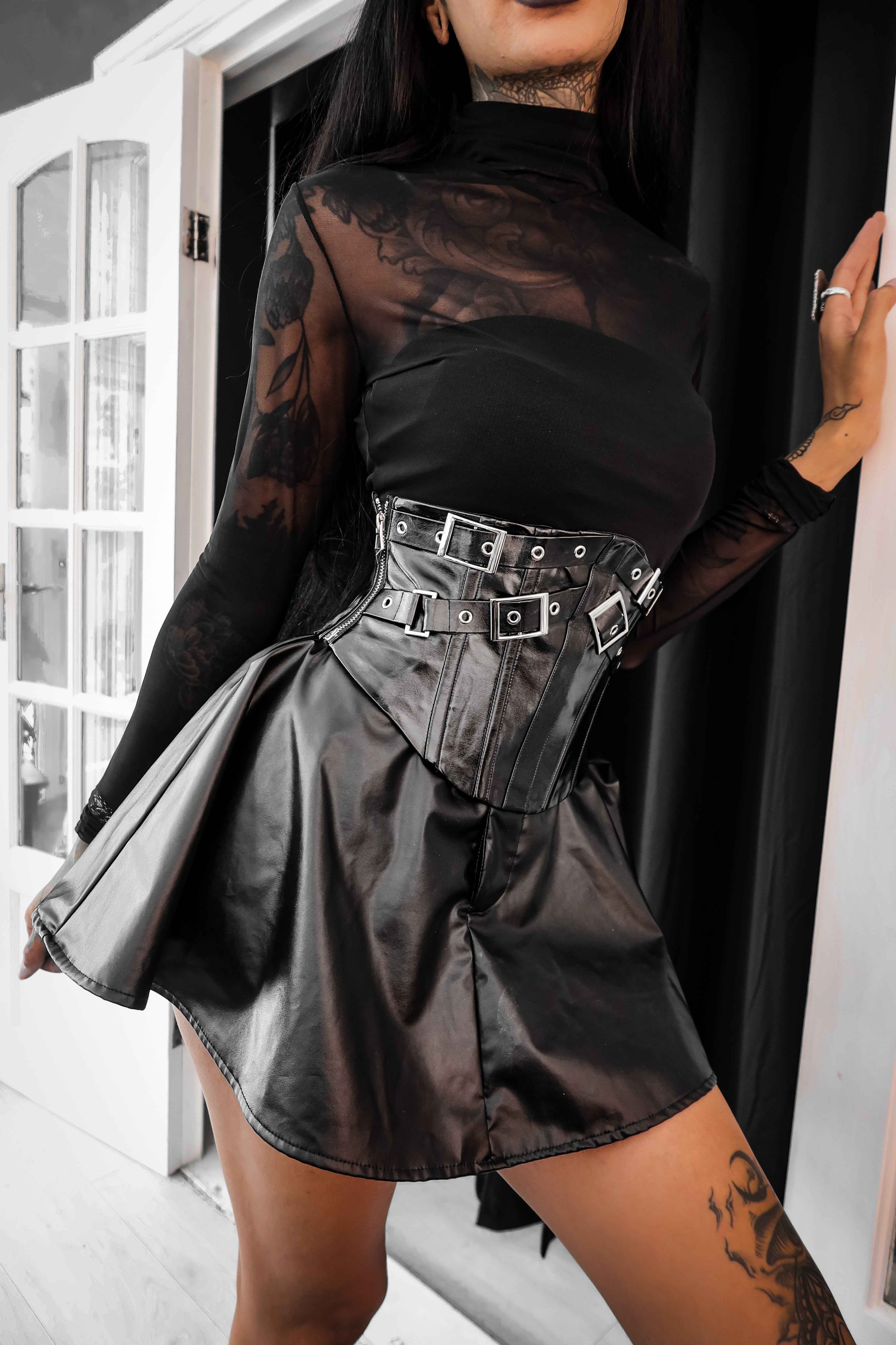 Dark in Lia Punk Love Patent Leather Waist Corset with Metal Accents