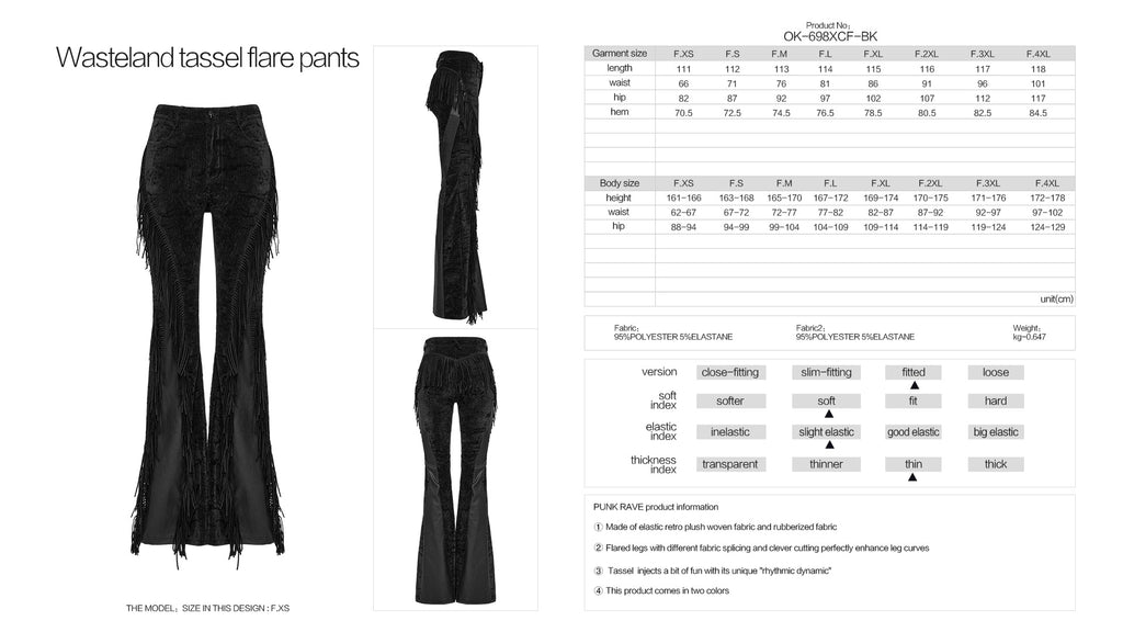 Punk Rave Morrigan Wasteland Tassel Flare Goth Trousers In Black - DevilGothic DevilGothic