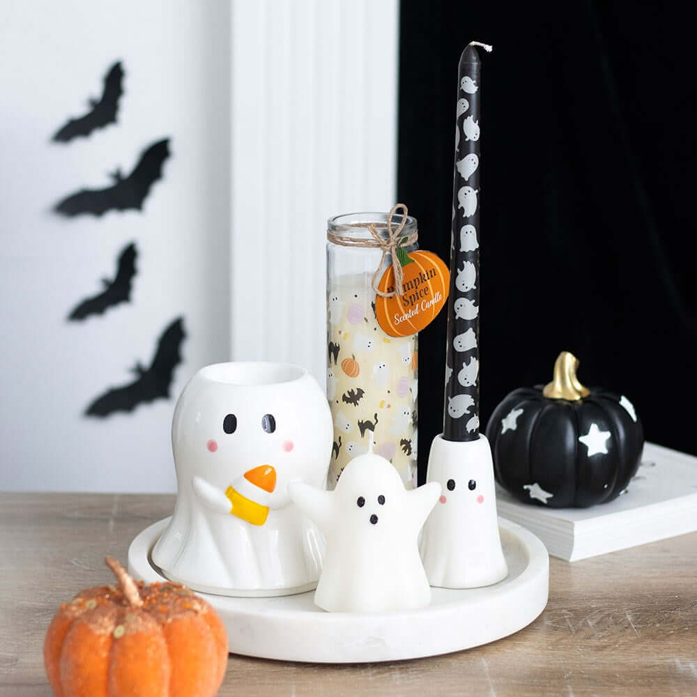 Gothic Gifts Sweet Ghost Candle Holder with Taper Candle - DevilGothic DevilGothic