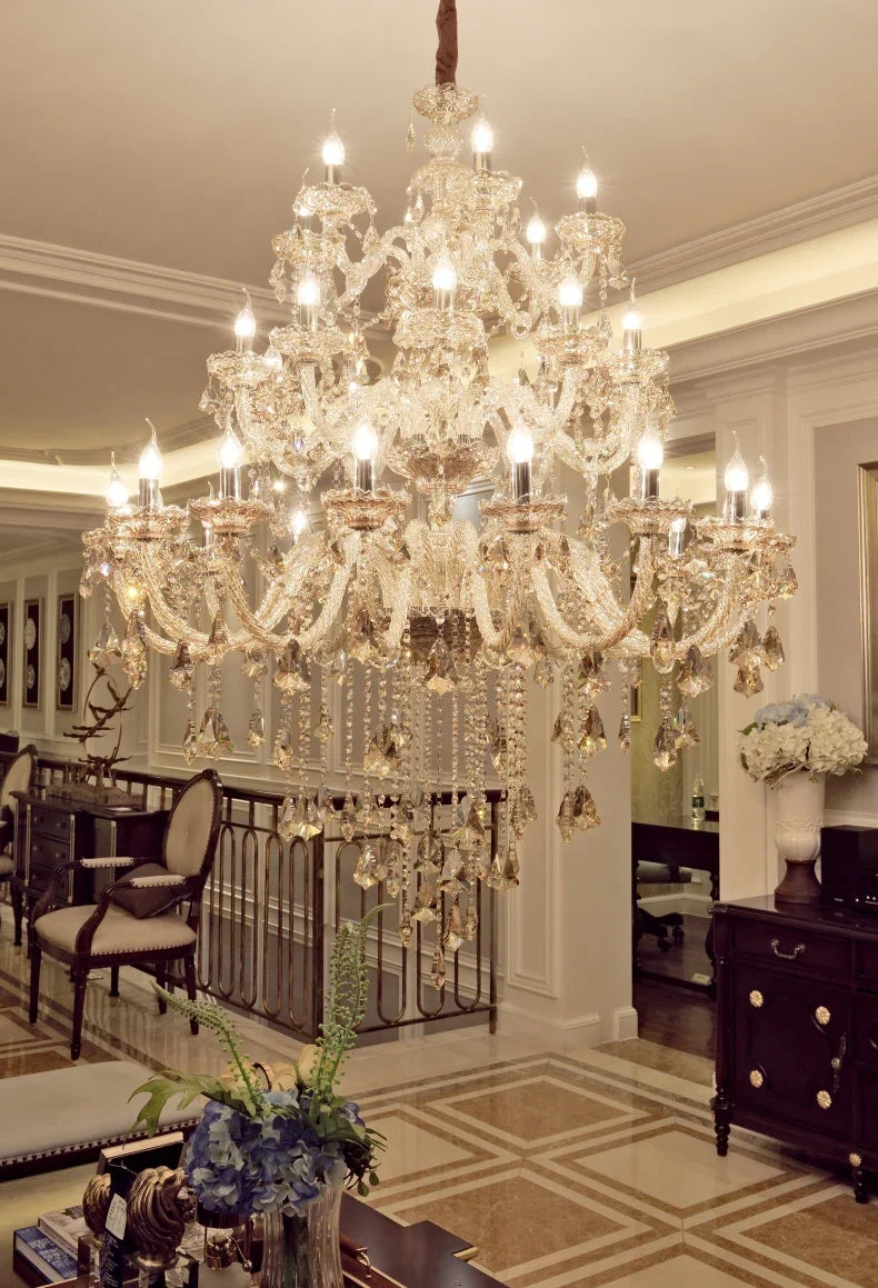 Large Villa 24/32/36/48 Lamps Crystal Chandelier Stair Long Lighting Fixture