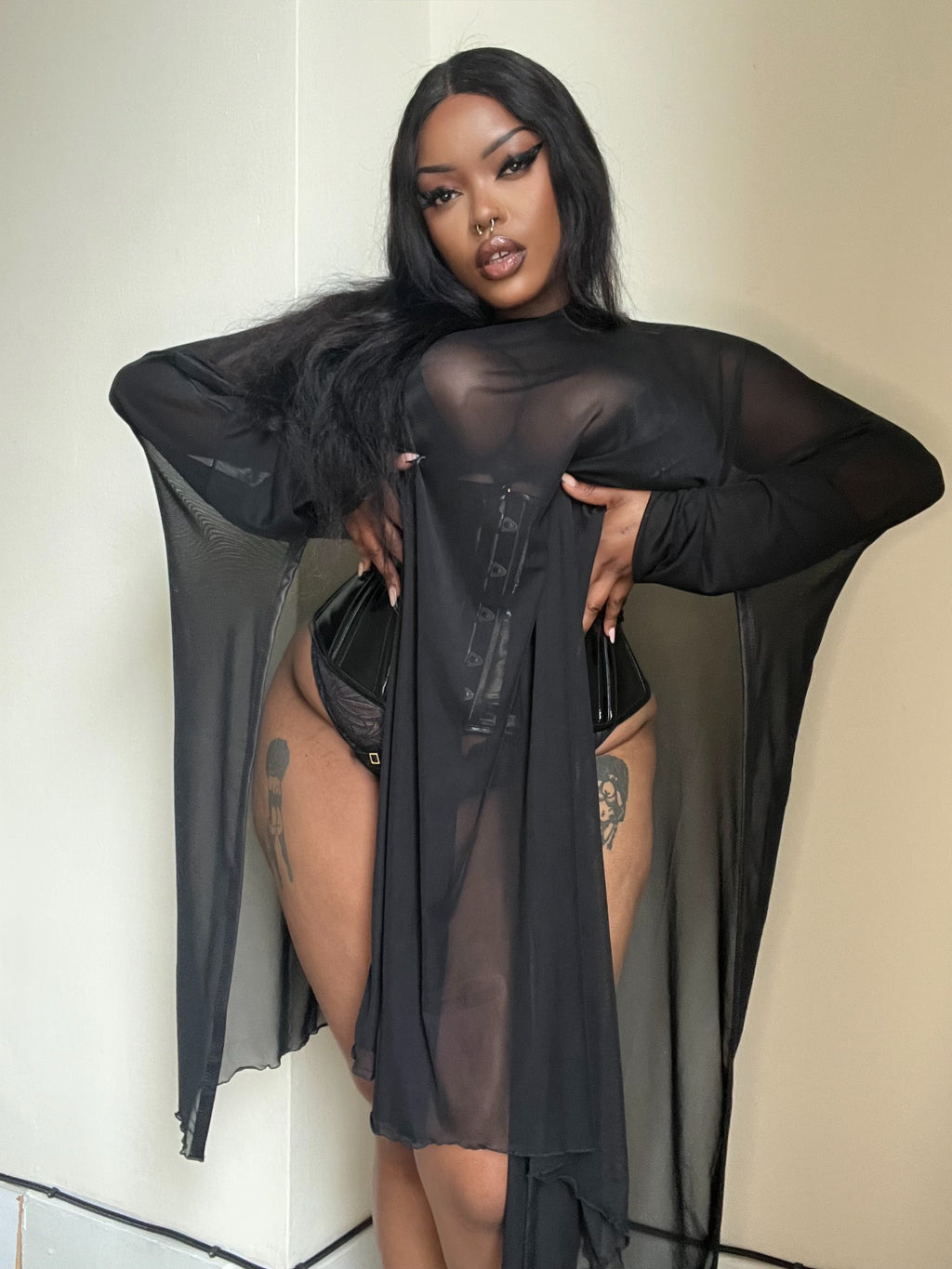 Necessary Evil Anahita Sheer Gothic Black Mesh Layer Dress - UK Made - DevilGothic DevilGothic
