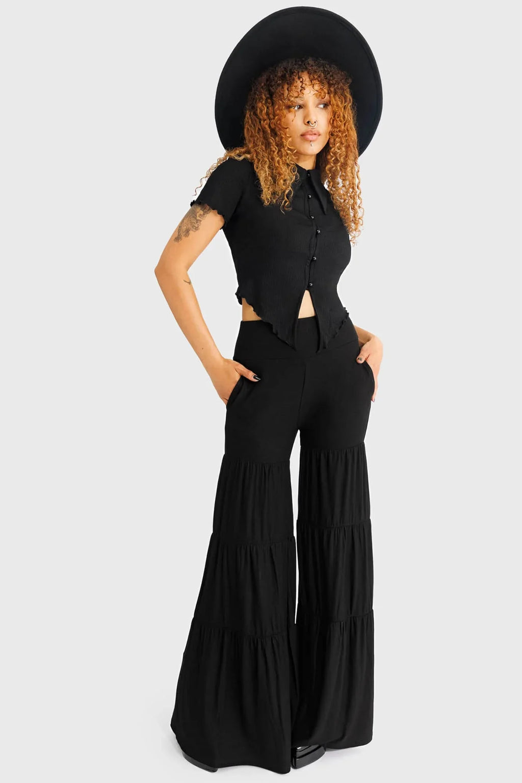 Killstar Maleficum Tiered Wide-Leg Trousers - DevilGothic DevilGothic