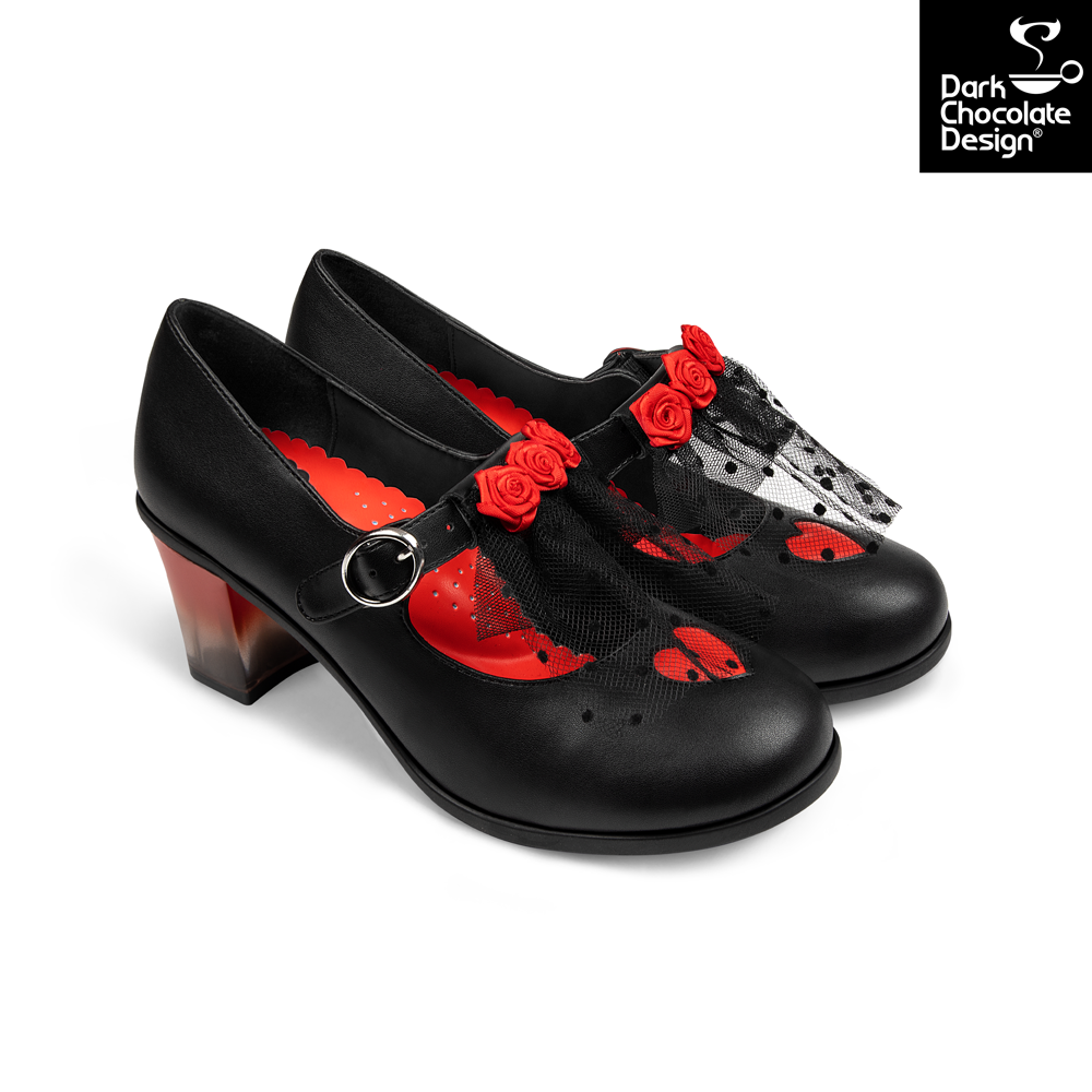 Chocolaticas® Melancholy – Gothic Rose & Lace Mid Heels - DevilGothic DevilGothic
