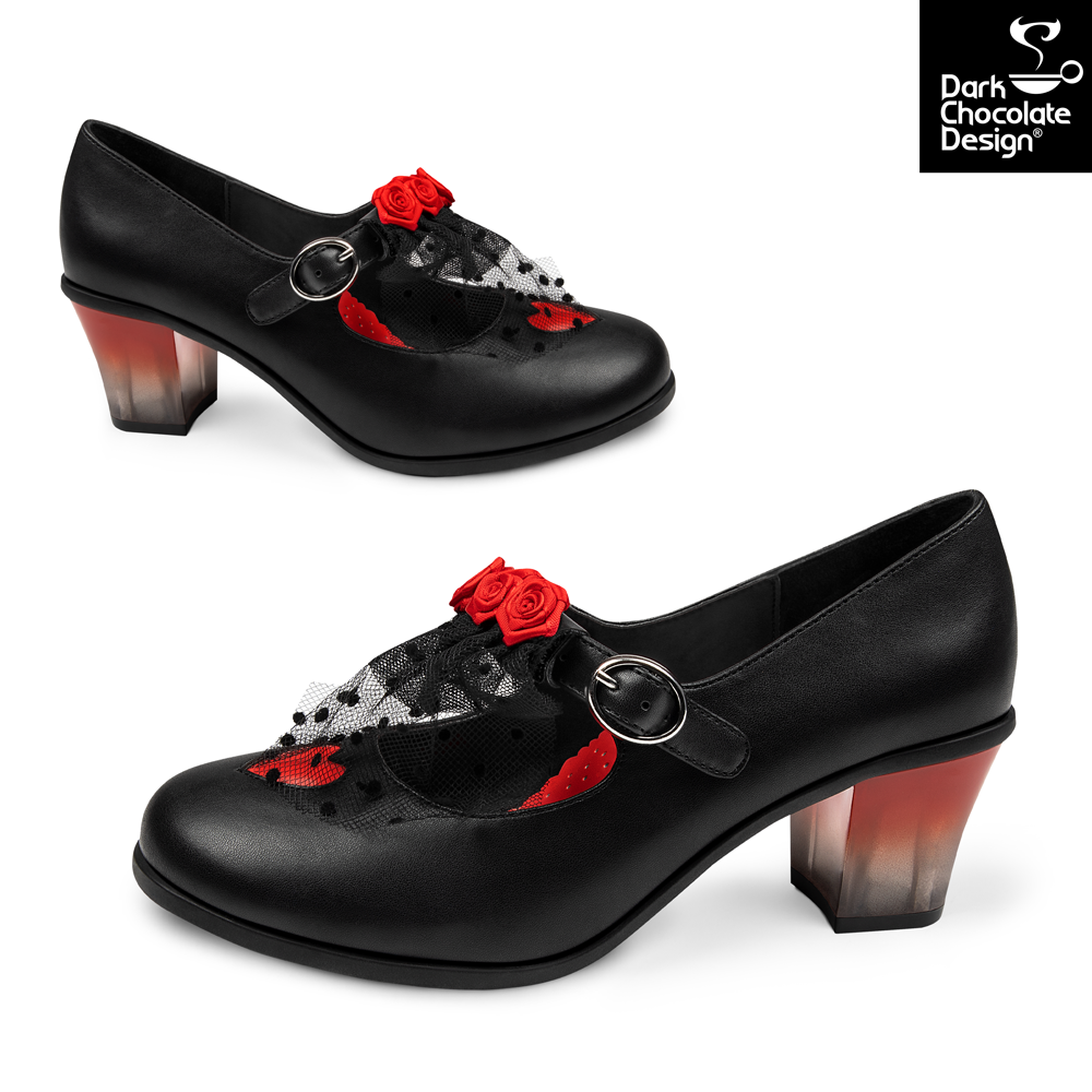 Chocolaticas® Melancholy – Gothic Rose & Lace Mid Heels - DevilGothic DevilGothic