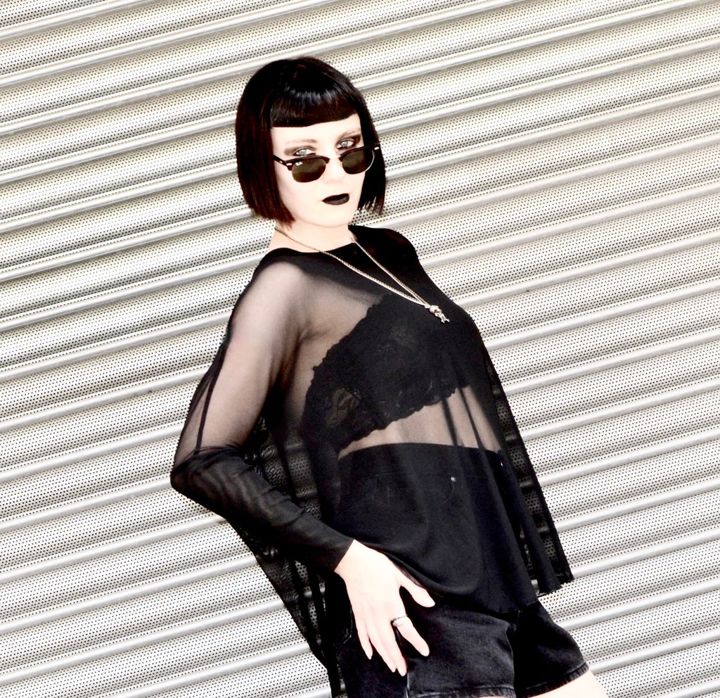 Necessary Evil Circe Gothic Sheer Black Mesh Top - Flowing Layering Piece UK Made - DevilGothic DevilGothic