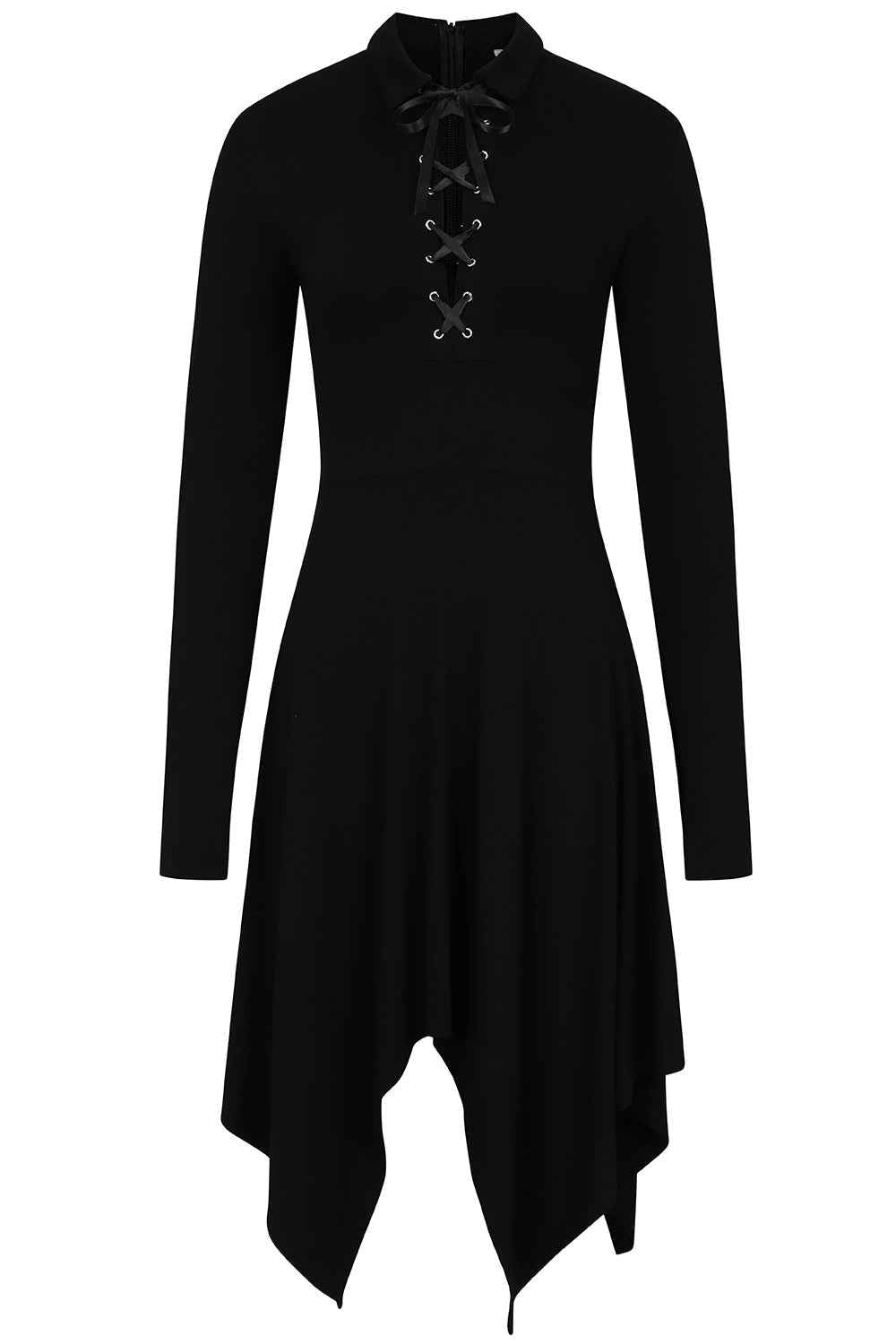 Necessary Evil Kali Gothic Handkerchief Hem Midi Dress - Long Sleeve Black