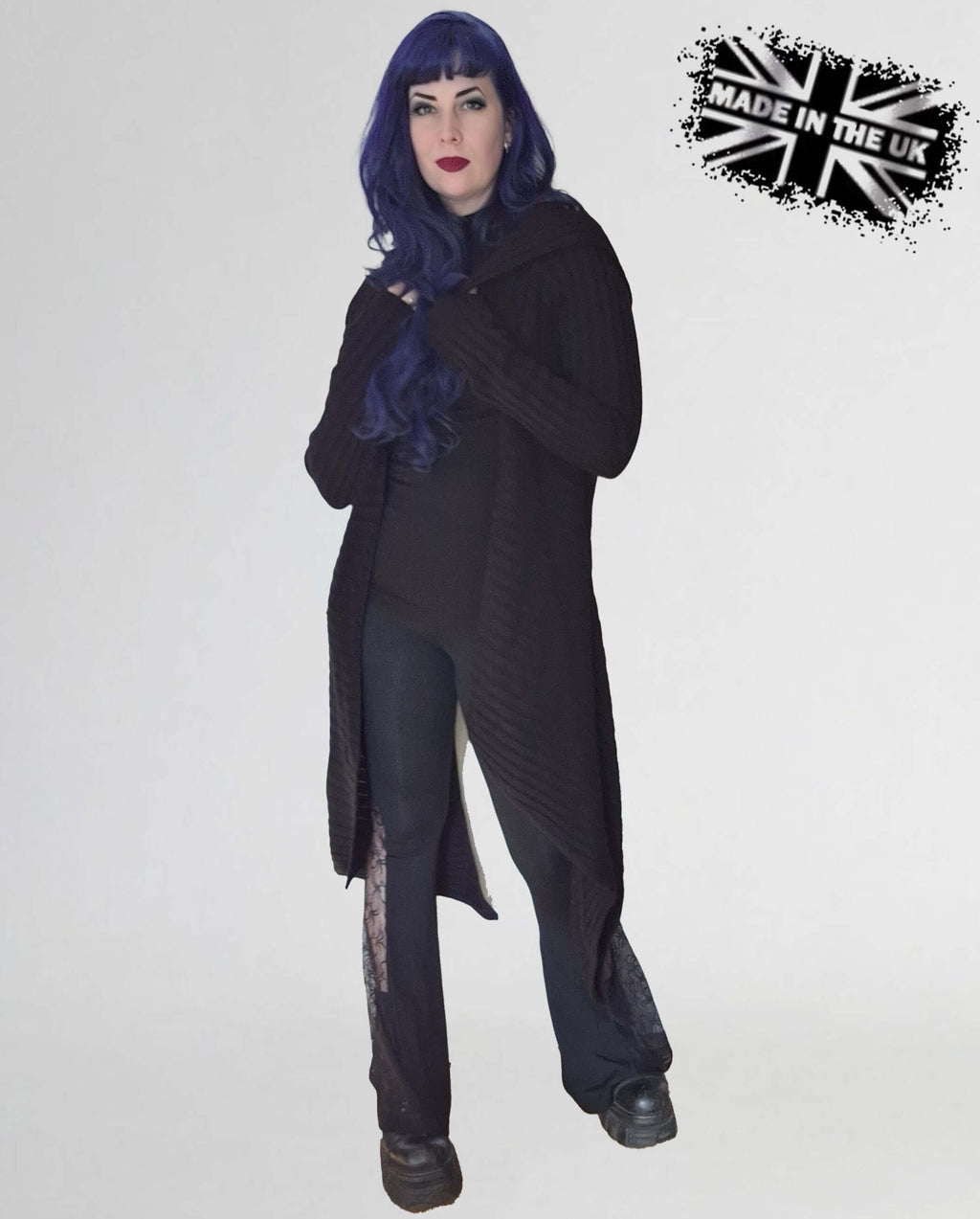 Necessary Evil Ribbed Sabrina Draped Cardigan with Hood - DevilGothic DevilGothic