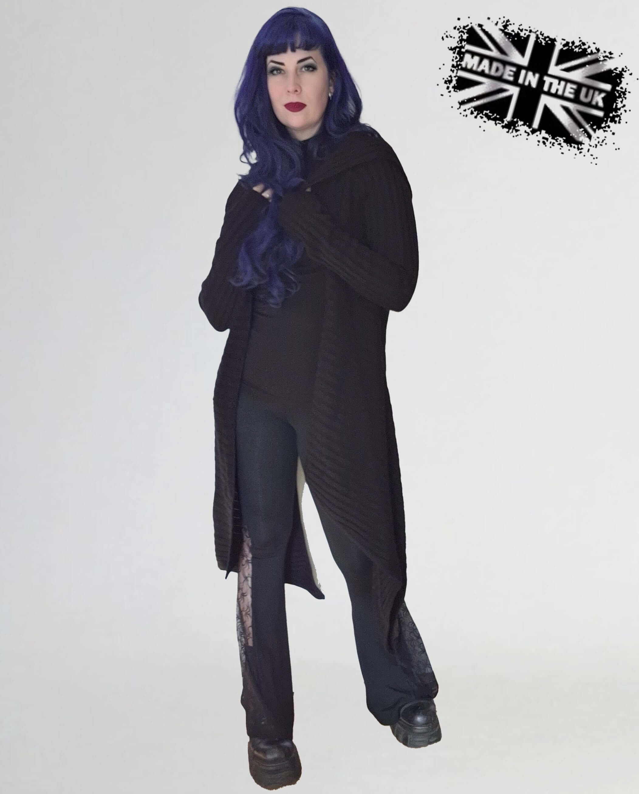 Necessary Evil Ribbed Sabrina Draped Cardigan with Hood - DevilGothic DevilGothic
