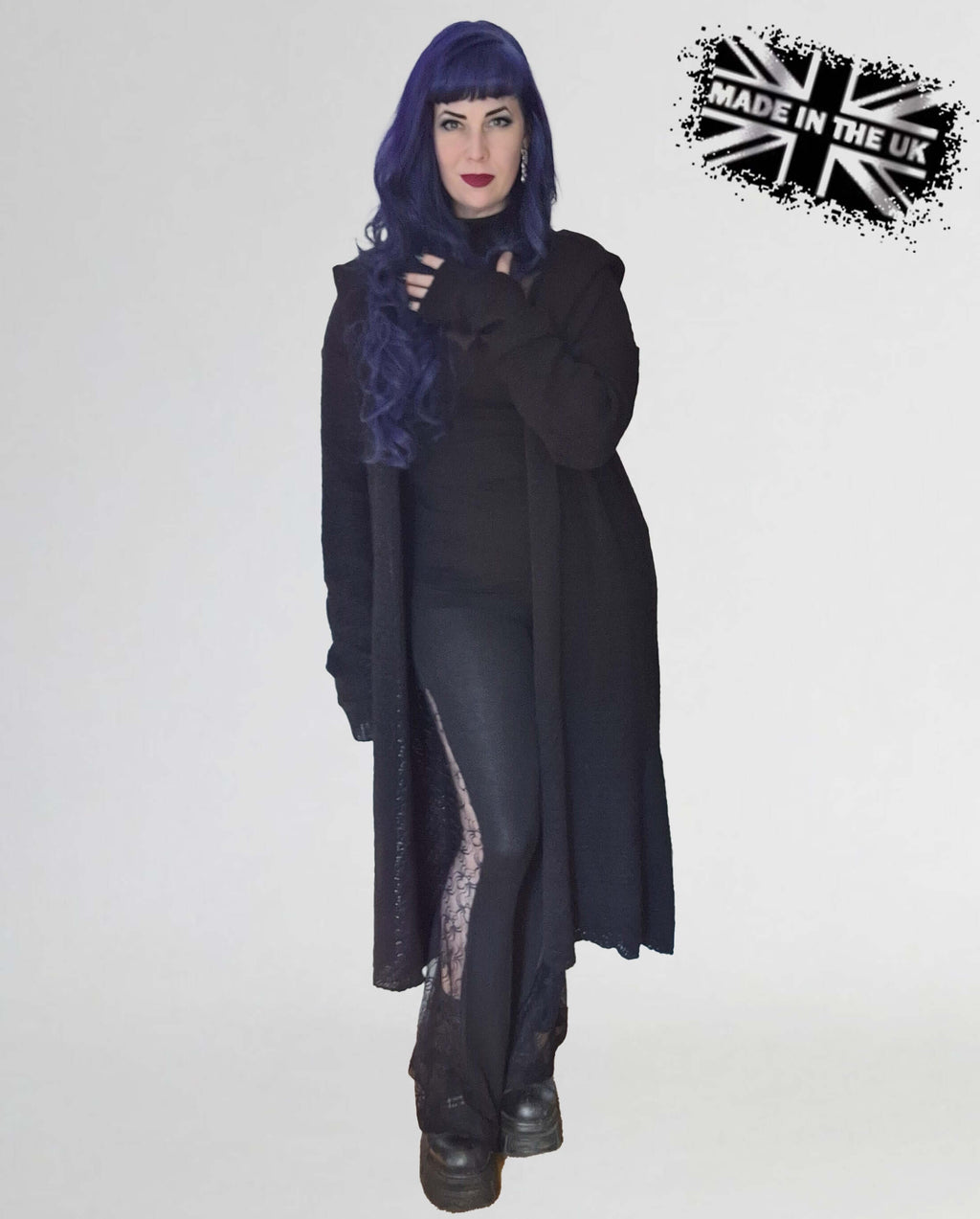 Necessary Evil Athena Long Gothic Hooded Cardigan - Draped Witchy Style - DevilGothic DevilGothic