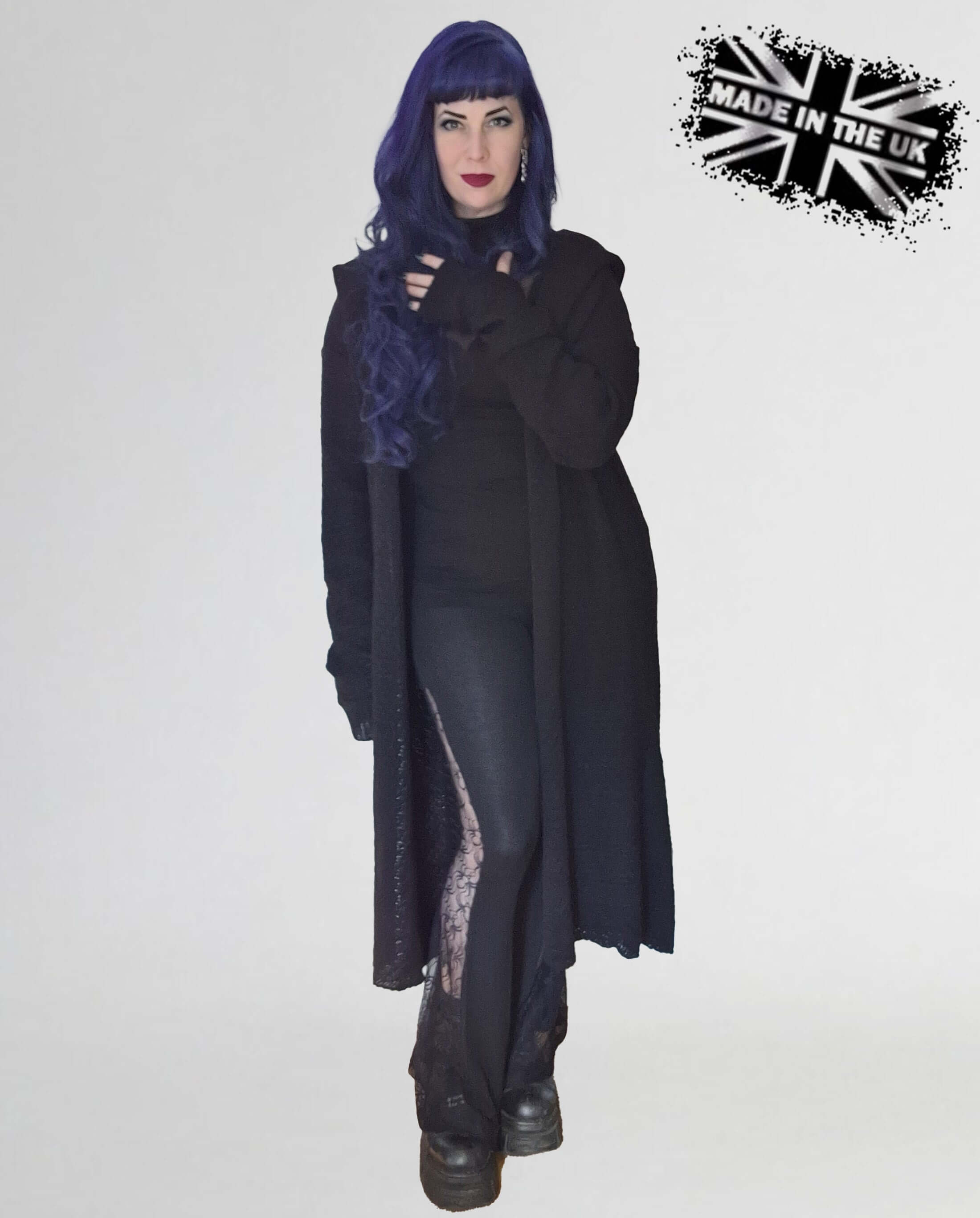 Necessary Evil Athena Long Gothic Hooded Cardigan - Draped Witchy Style - DevilGothic DevilGothic