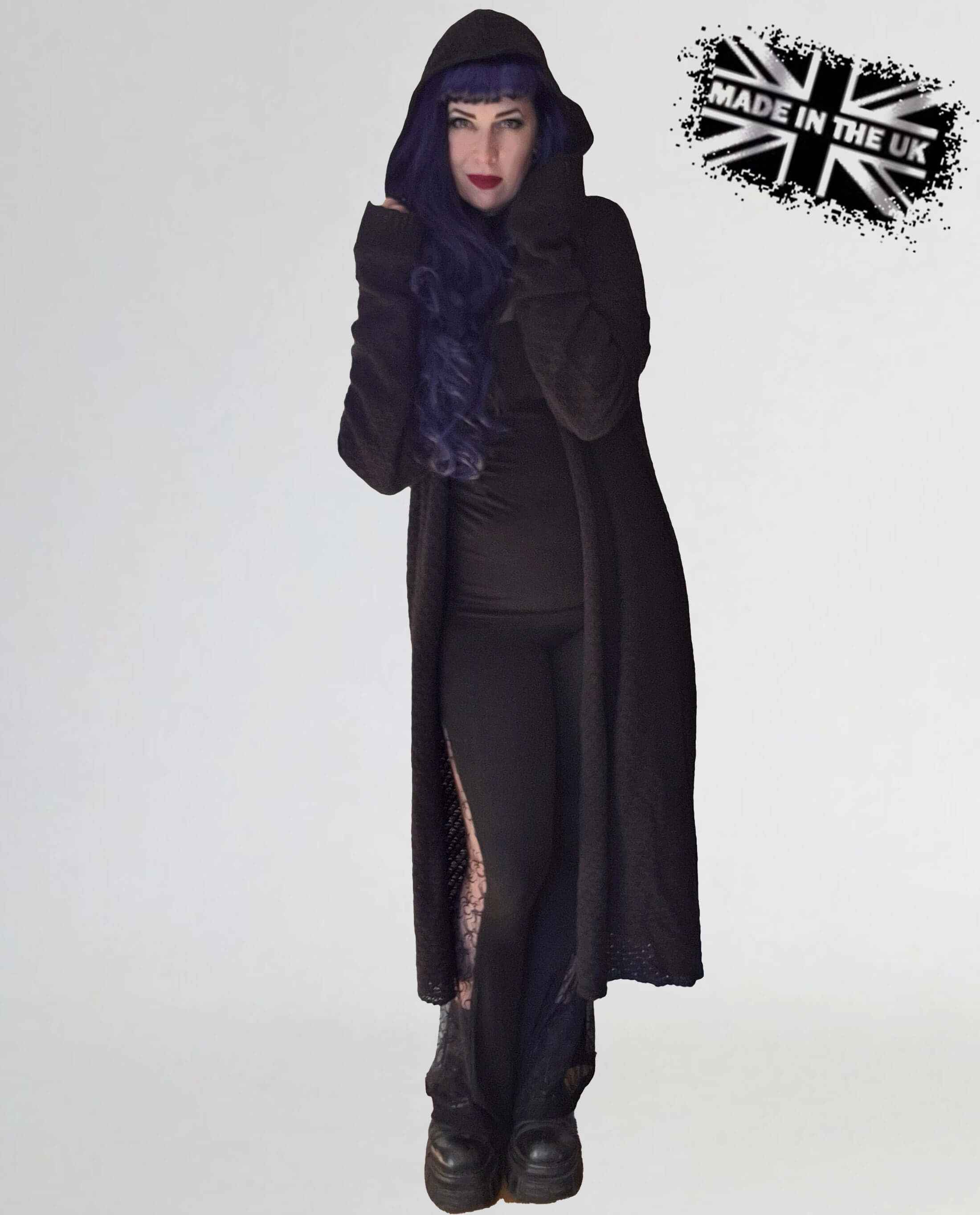 Necessary Evil Athena Long Gothic Hooded Cardigan - Draped Witchy Style - DevilGothic DevilGothic