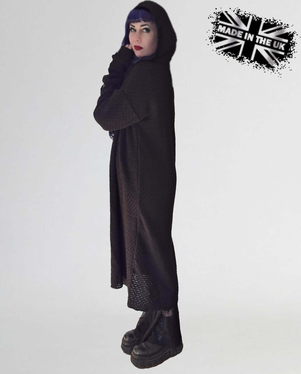 Necessary Evil Athena Long Gothic Hooded Cardigan - Draped Witchy Style - DevilGothic DevilGothic