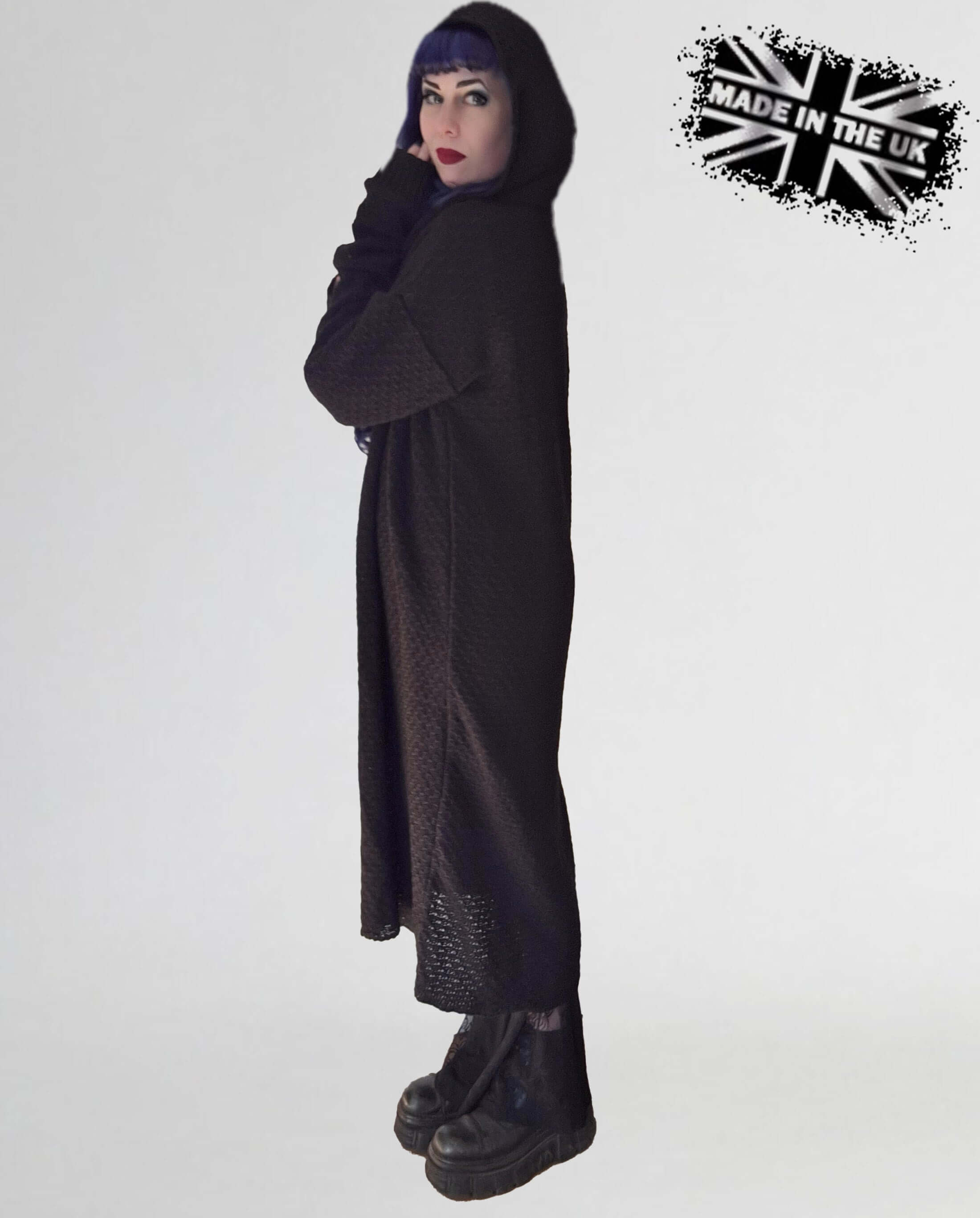 Necessary Evil Athena Long Gothic Hooded Cardigan - Draped Witchy Style - DevilGothic DevilGothic