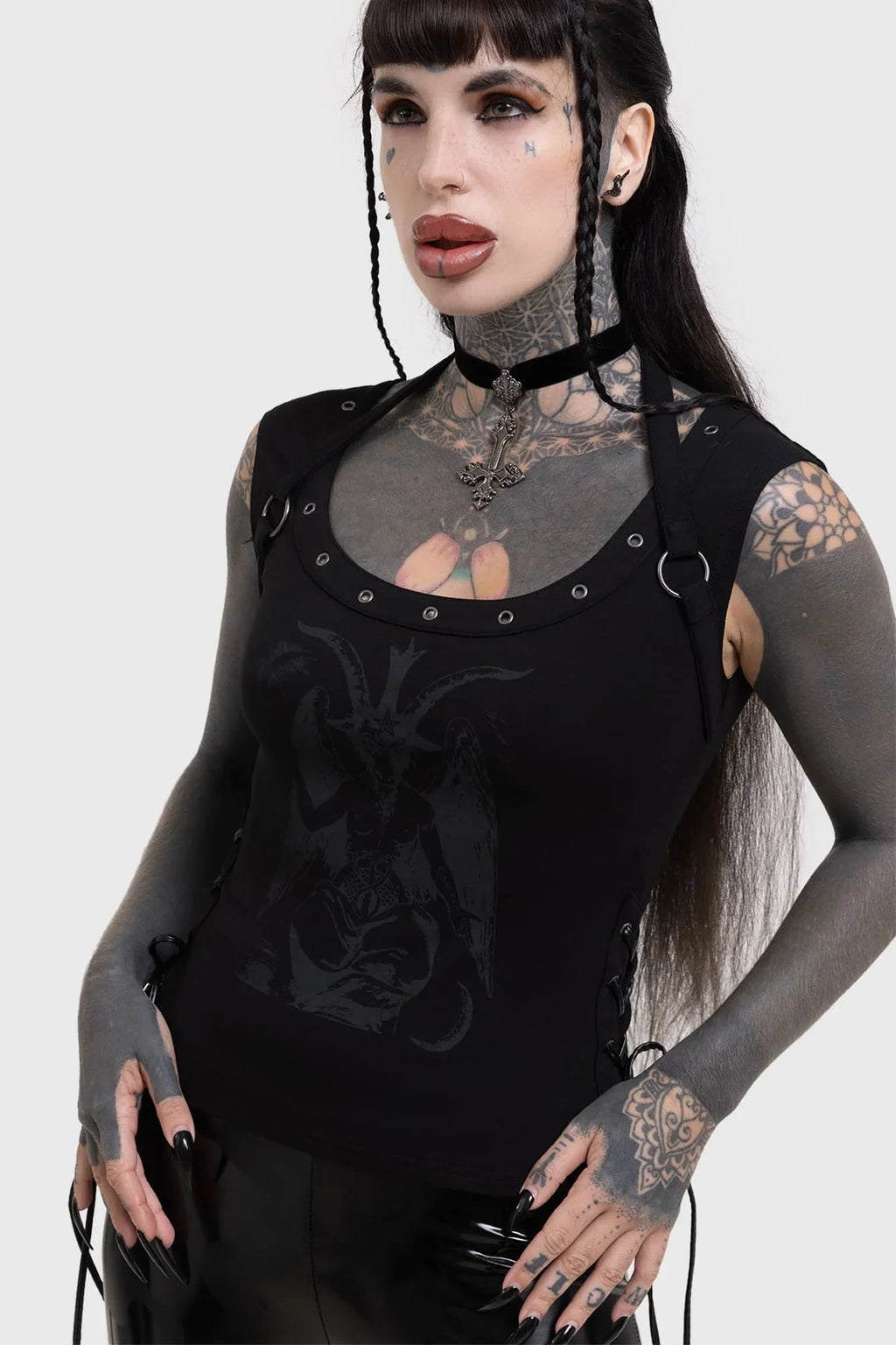 Killstar Noctivagant Baphomet Lace-Up Top - DevilGothic DevilGothic