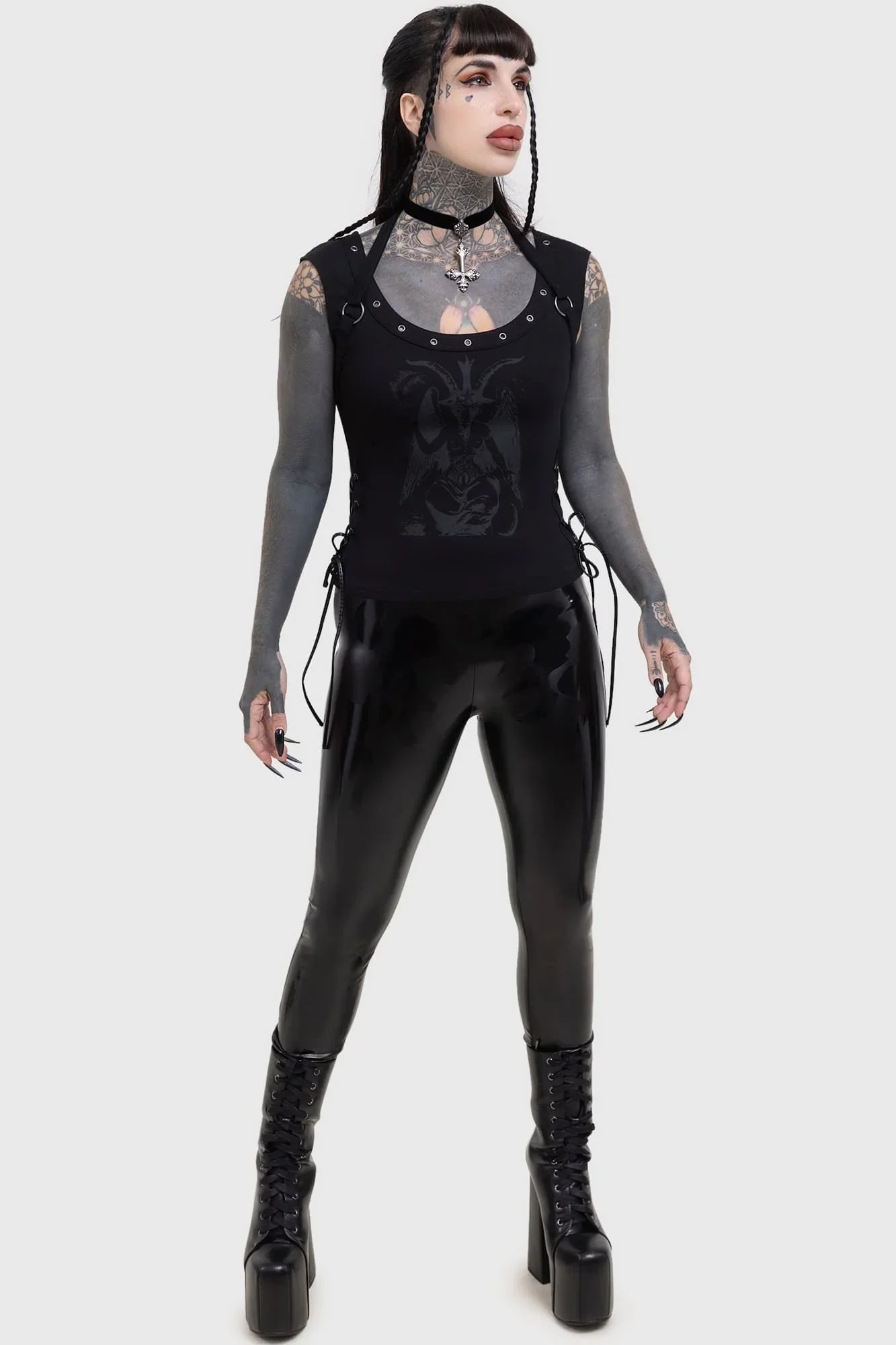 Killstar Noctivagant Baphomet Lace-Up Top - DevilGothic DevilGothic