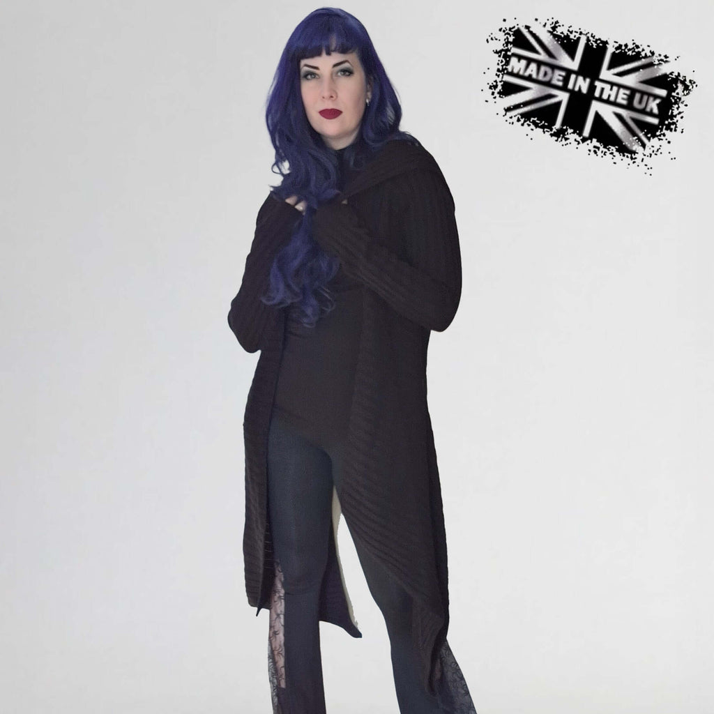 Necessary Evil Ribbed Sabrina Draped Cardigan with Hood - DevilGothic DevilGothic