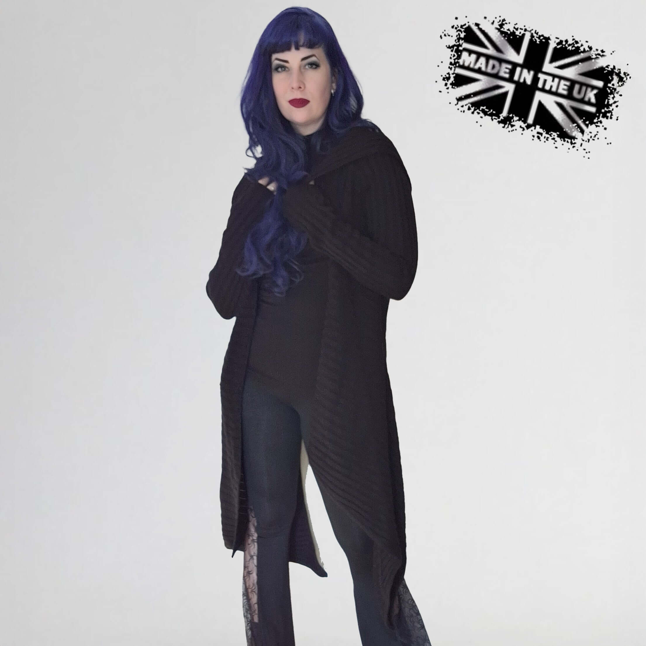 Necessary Evil Ribbed Sabrina Draped Cardigan with Hood - DevilGothic DevilGothic