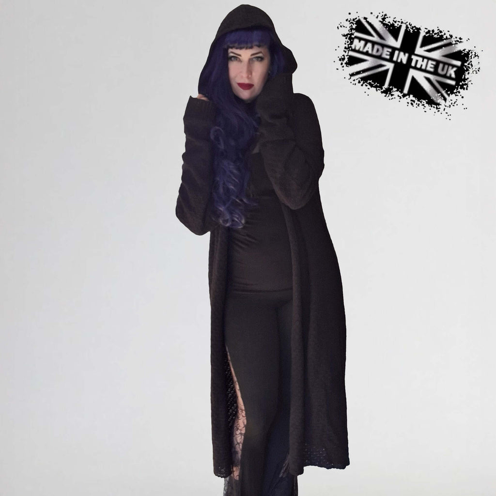 Necessary Evil Athena Long Gothic Hooded Cardigan - Draped Witchy Style - DevilGothic DevilGothic