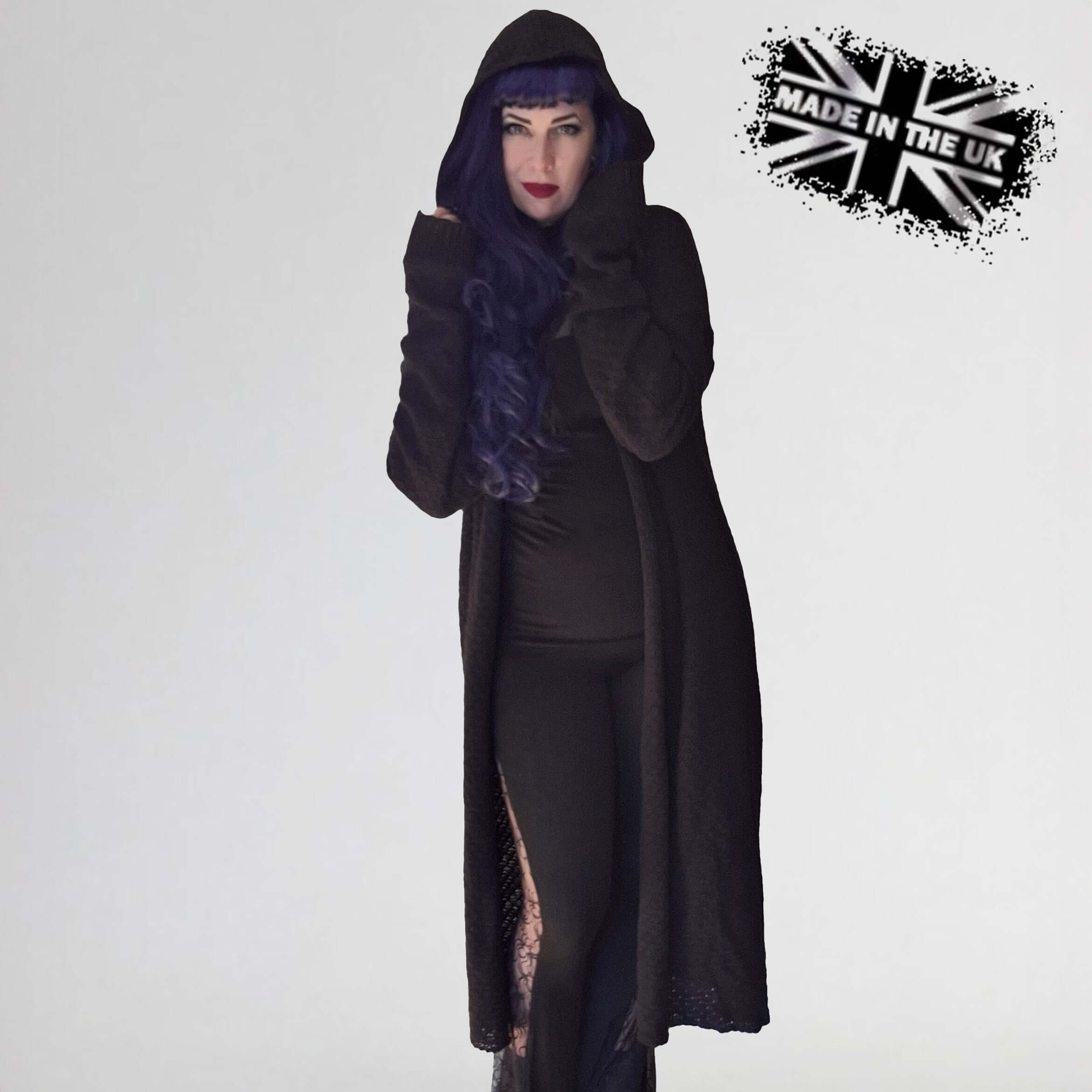Necessary Evil Athena Long Gothic Hooded Cardigan - Draped Witchy Style - DevilGothic DevilGothic