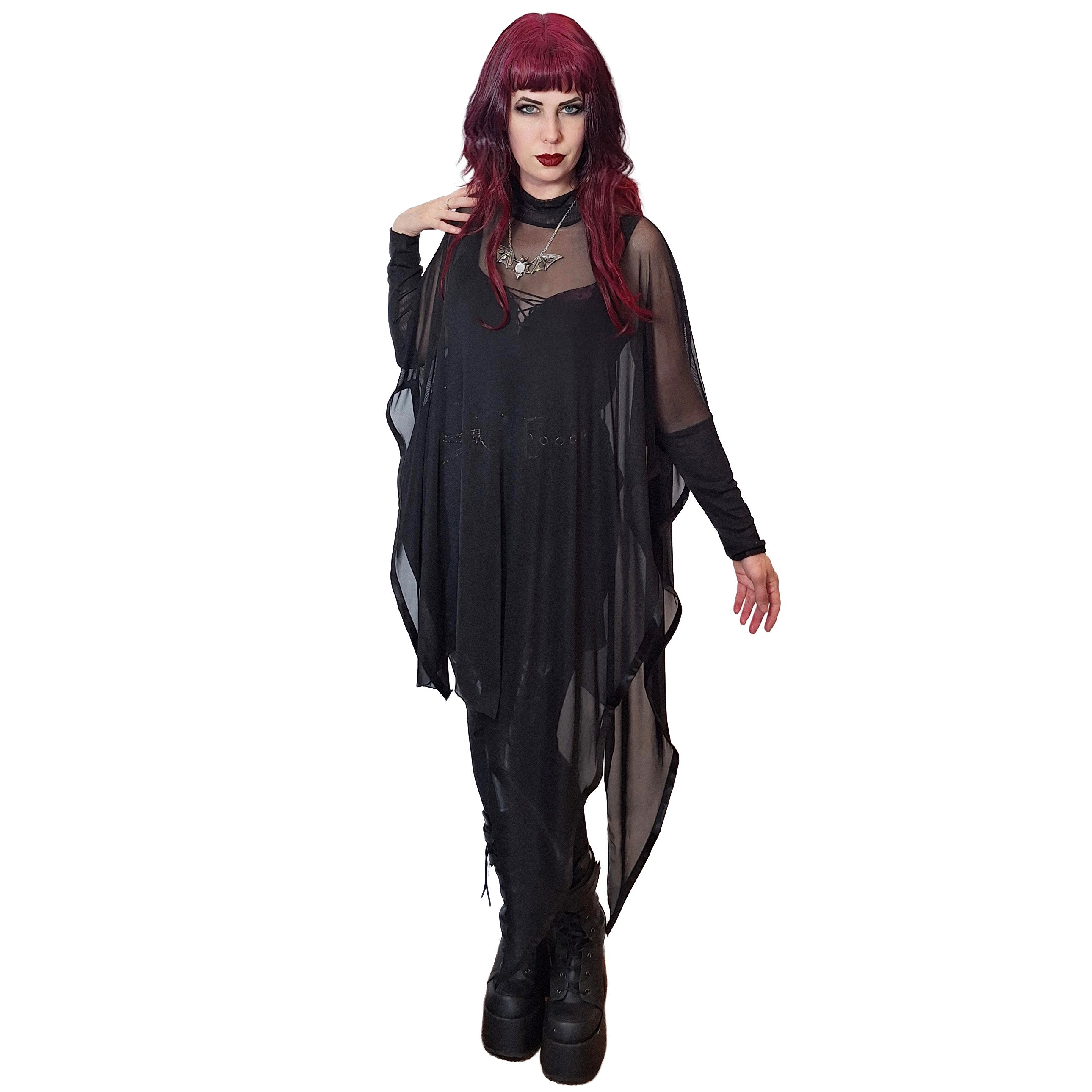 Necessary Evil Anahita Sheer Gothic Black Mesh Layer Dress - UK Made - DevilGothic DevilGothic