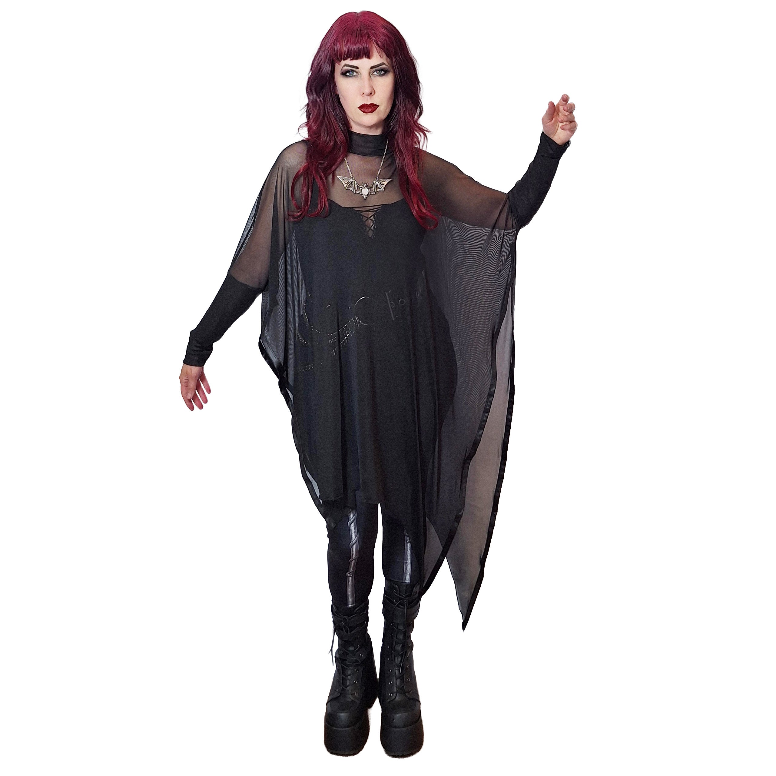 Necessary Evil Anahita Sheer Gothic Black Mesh Layer Dress - UK Made - DevilGothic DevilGothic