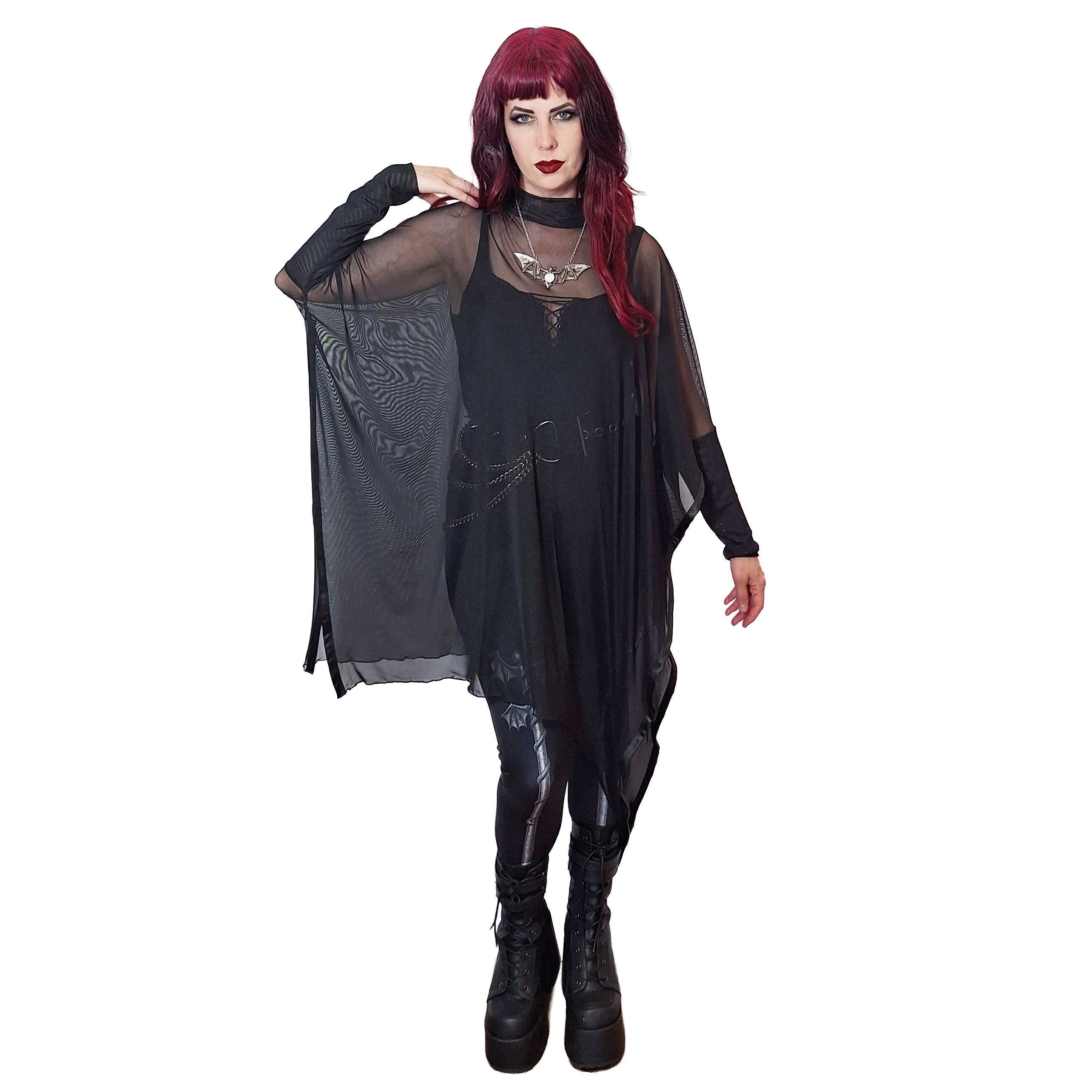 Necessary Evil Anahita Sheer Gothic Black Mesh Layer Dress - UK Made - DevilGothic DevilGothic