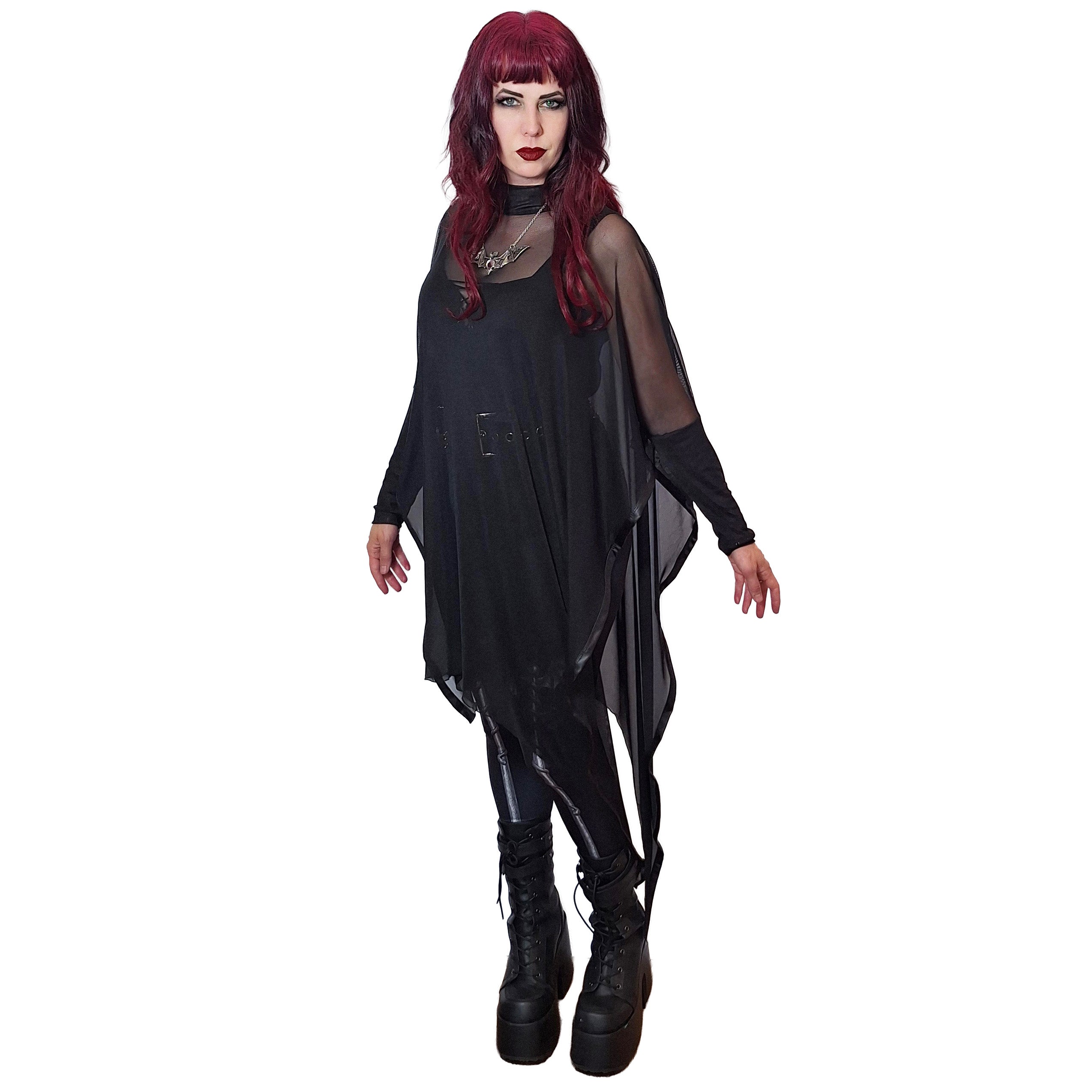 Necessary Evil Anahita Sheer Gothic Black Mesh Layer Dress - UK Made - DevilGothic DevilGothic