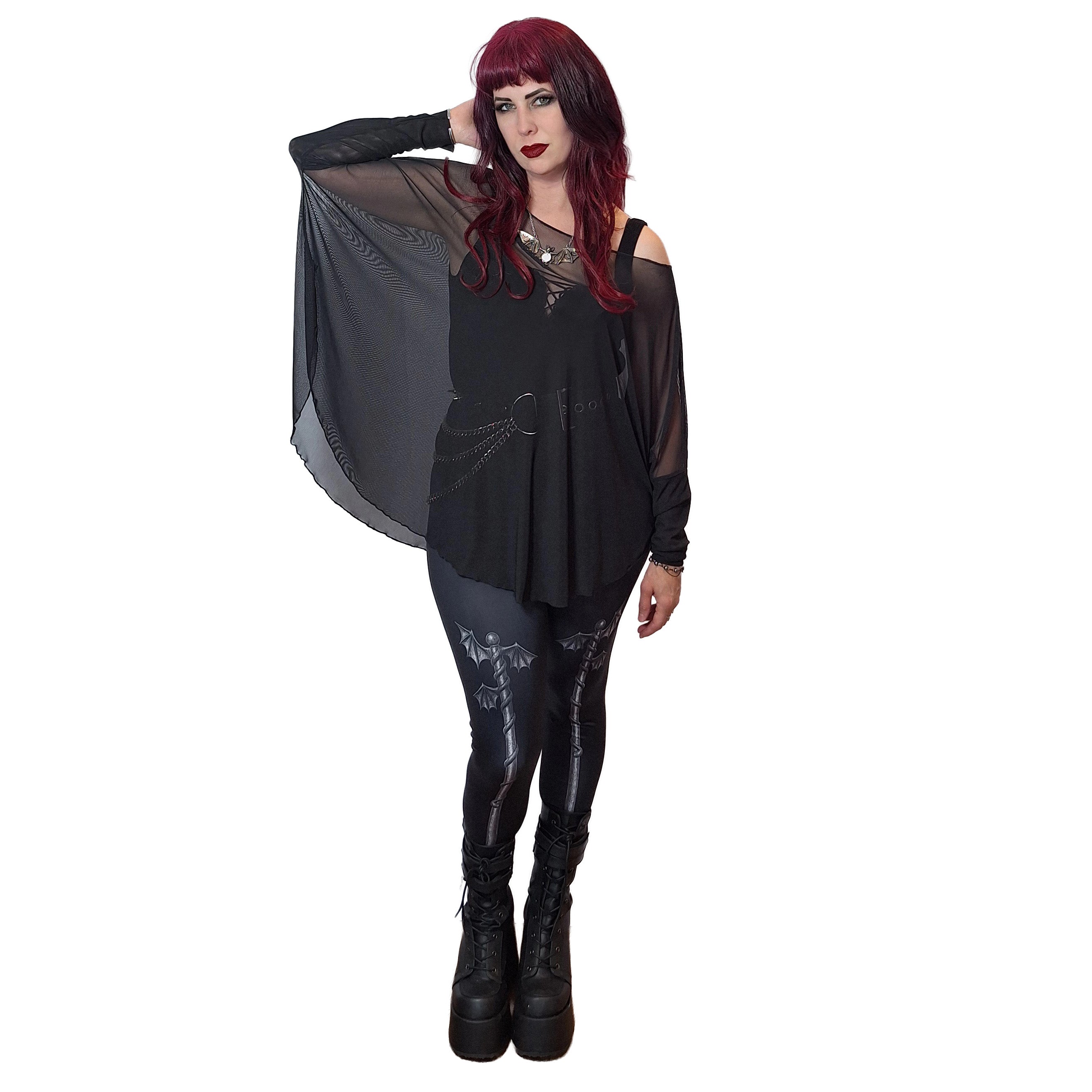 Necessary Evil Circe Gothic Sheer Black Mesh Top - Flowing Layering Piece UK Made - DevilGothic DevilGothic