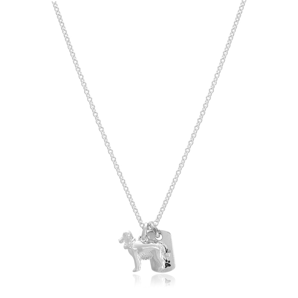 English Cocker Spaniel Personalised Silver Dog Tag Necklace