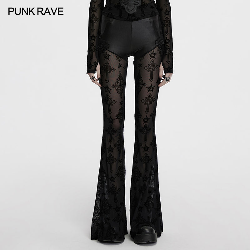 Punk Rave Seraphina Cross Flocking Flare Pants - DevilGothic DevilGothic