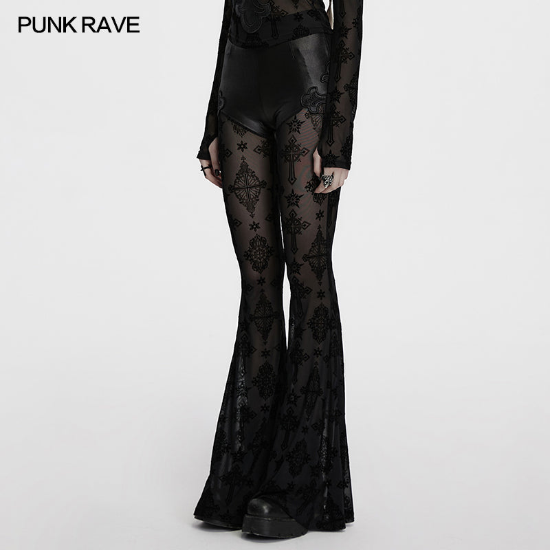 Punk Rave Seraphina Cross Flocking Flare Pants - DevilGothic DevilGothic