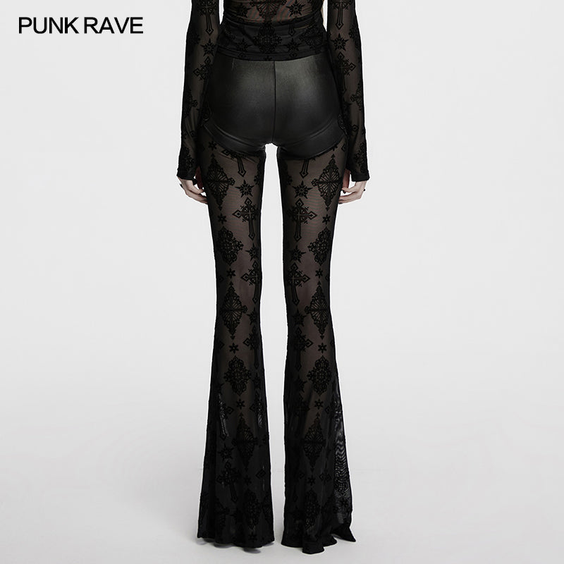 Punk Rave Seraphina Cross Flocking Flare Pants - DevilGothic DevilGothic