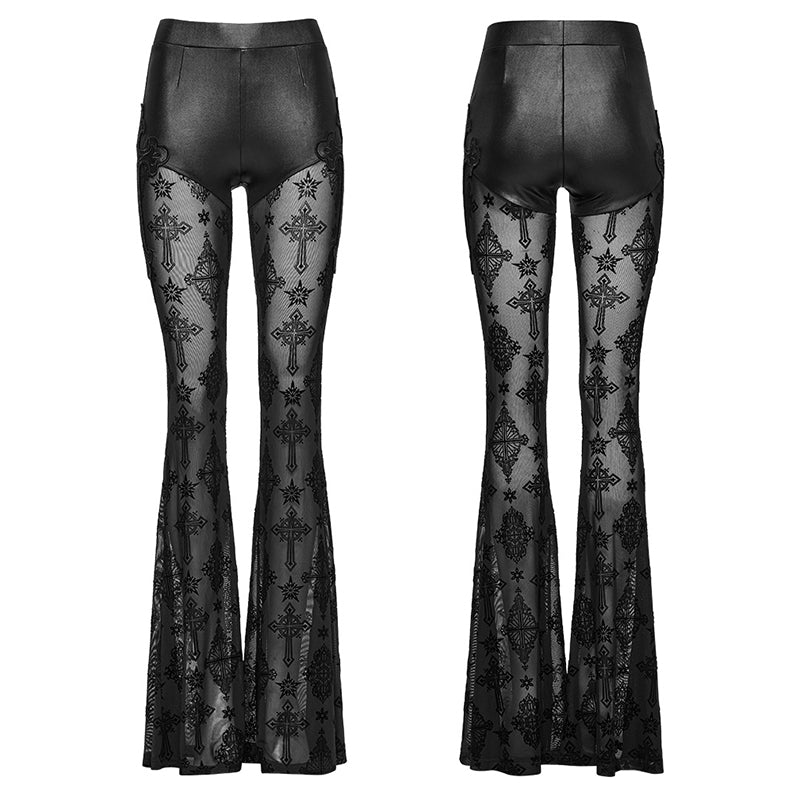 Punk Rave Seraphina Cross Flocking Flare Pants - DevilGothic DevilGothic