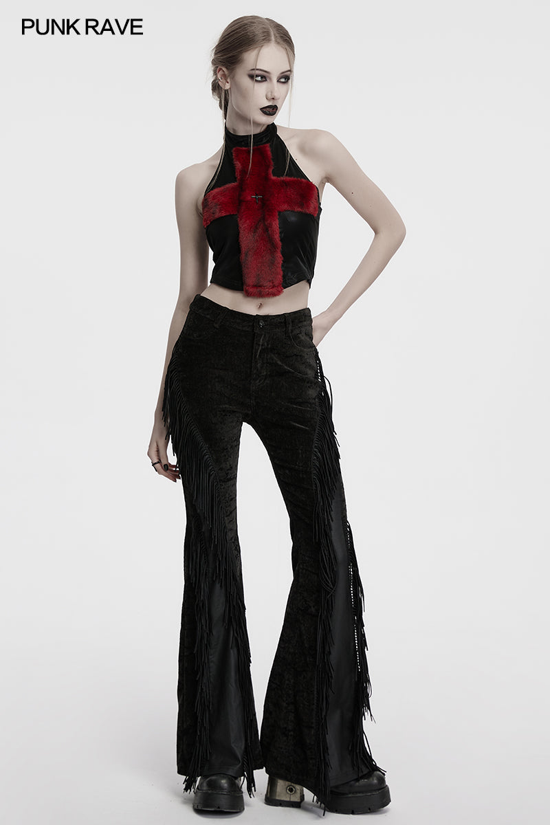 Punk Rave Morrigan Wasteland Tassel Flare Goth Trousers In Black - DevilGothic DevilGothic