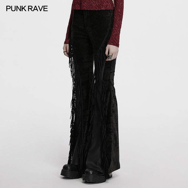 Punk Rave Morrigan Wasteland Tassel Flare Goth Trousers In Black - DevilGothic DevilGothic