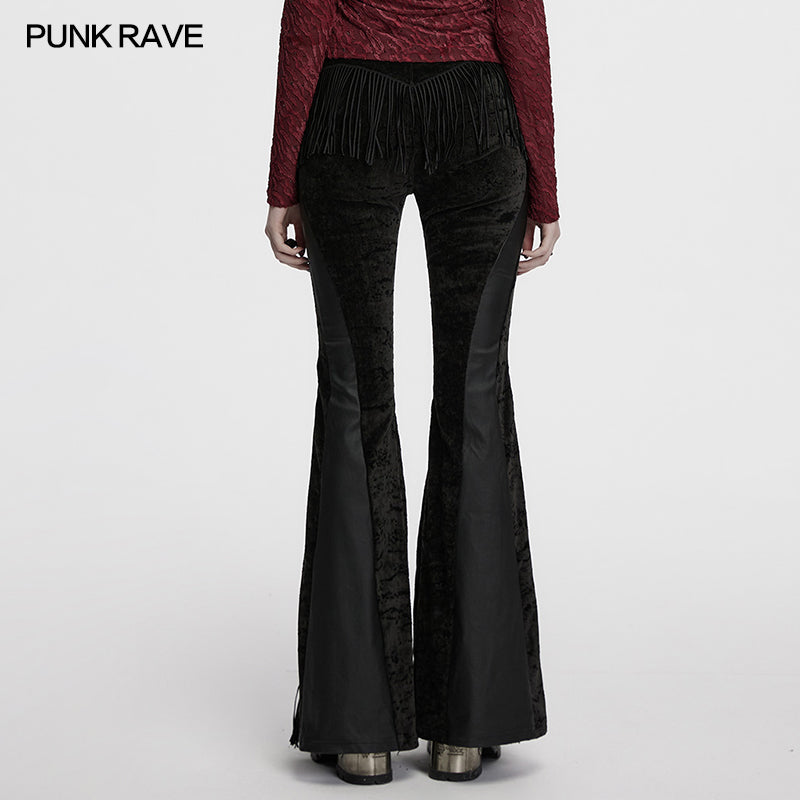 Punk Rave Morrigan Wasteland Tassel Flare Goth Trousers In Black - DevilGothic DevilGothic